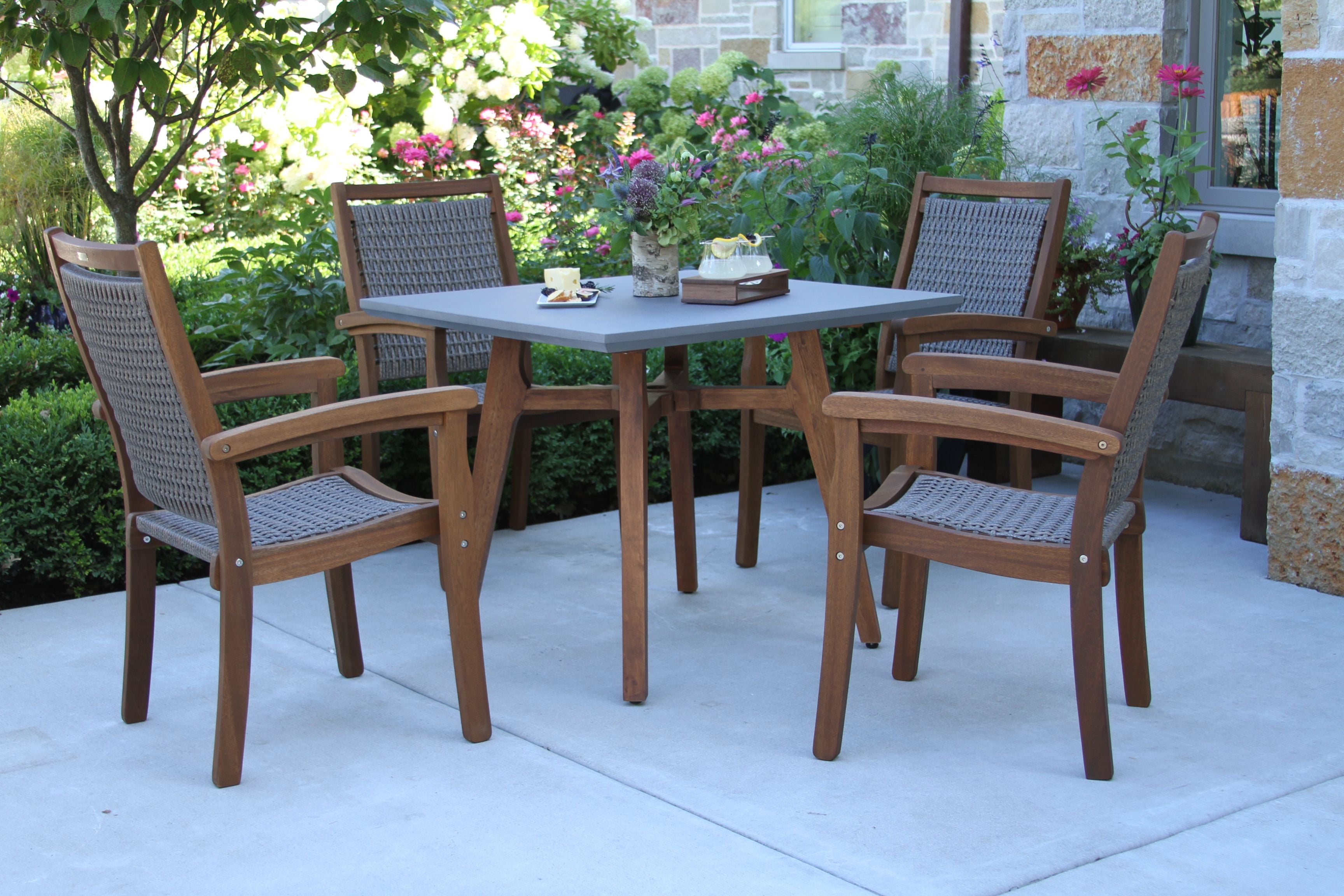 Pictured with the Wicker and Eucalyptus Stackable Gray Armchair - Item OTIN-21090GR (sold separately)