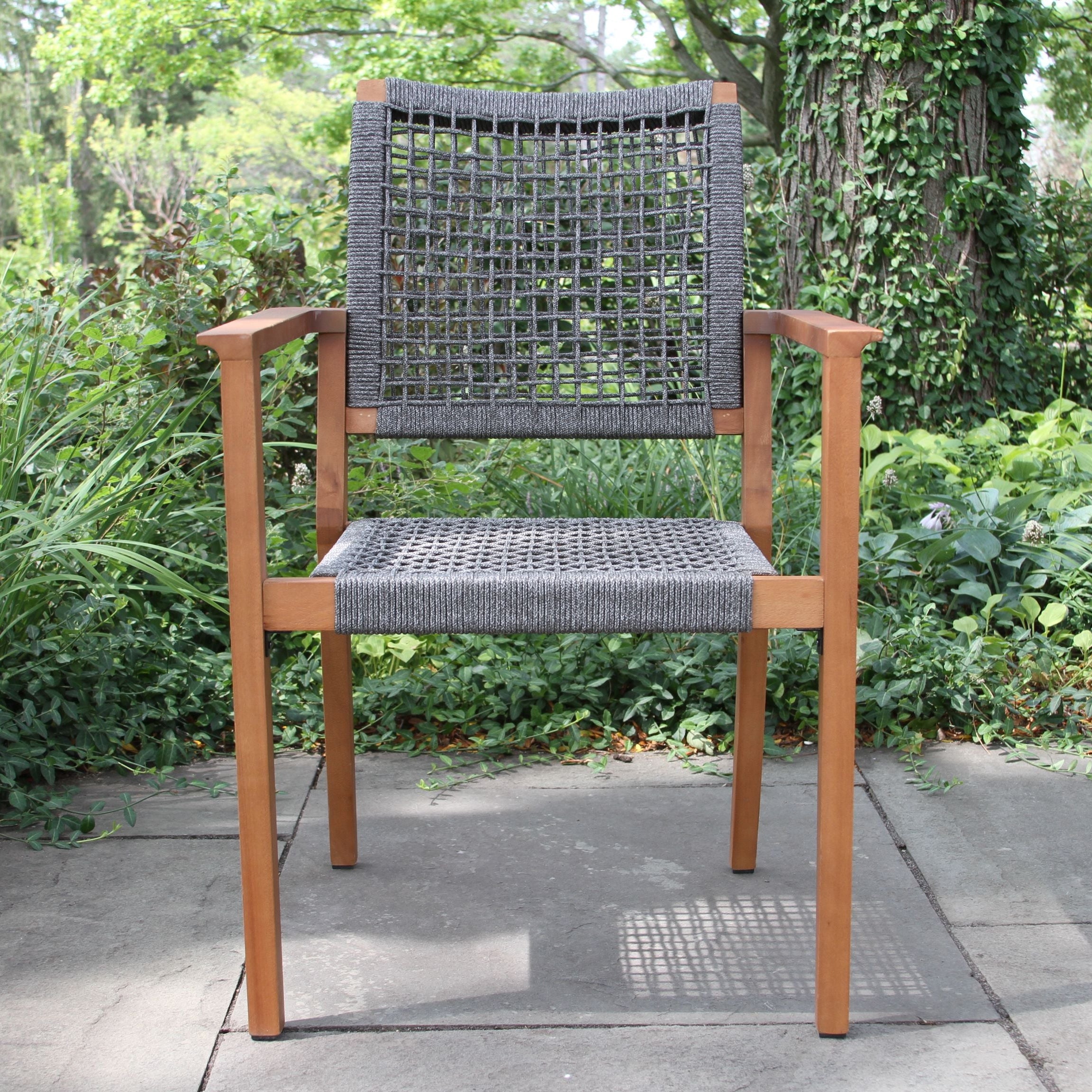 Gray Rope and Eucalyptus Stacking Dining Chair - Set of 2