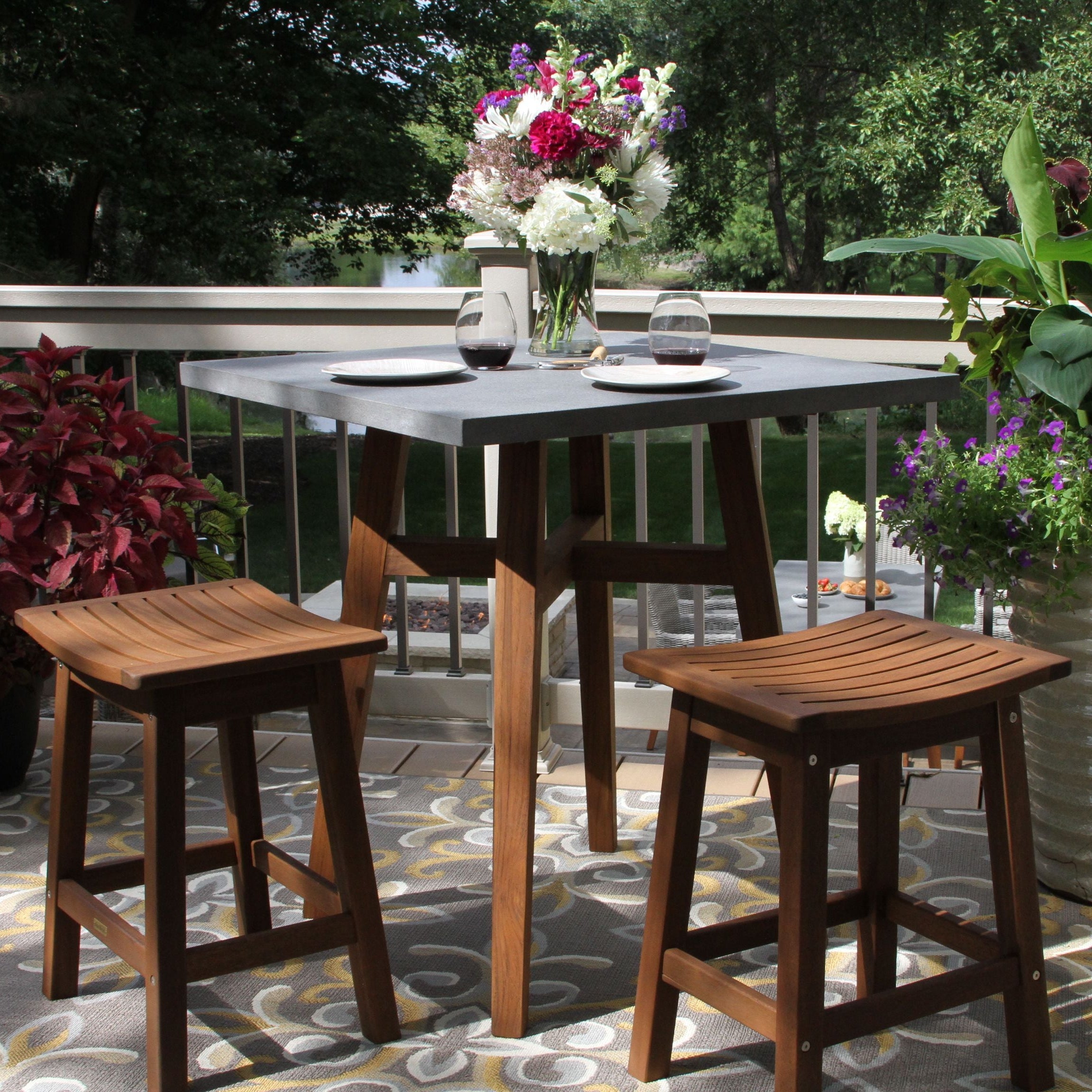 Outdoor Interiors Counter Height Eucalyptus Saddle Stool - Set of 2