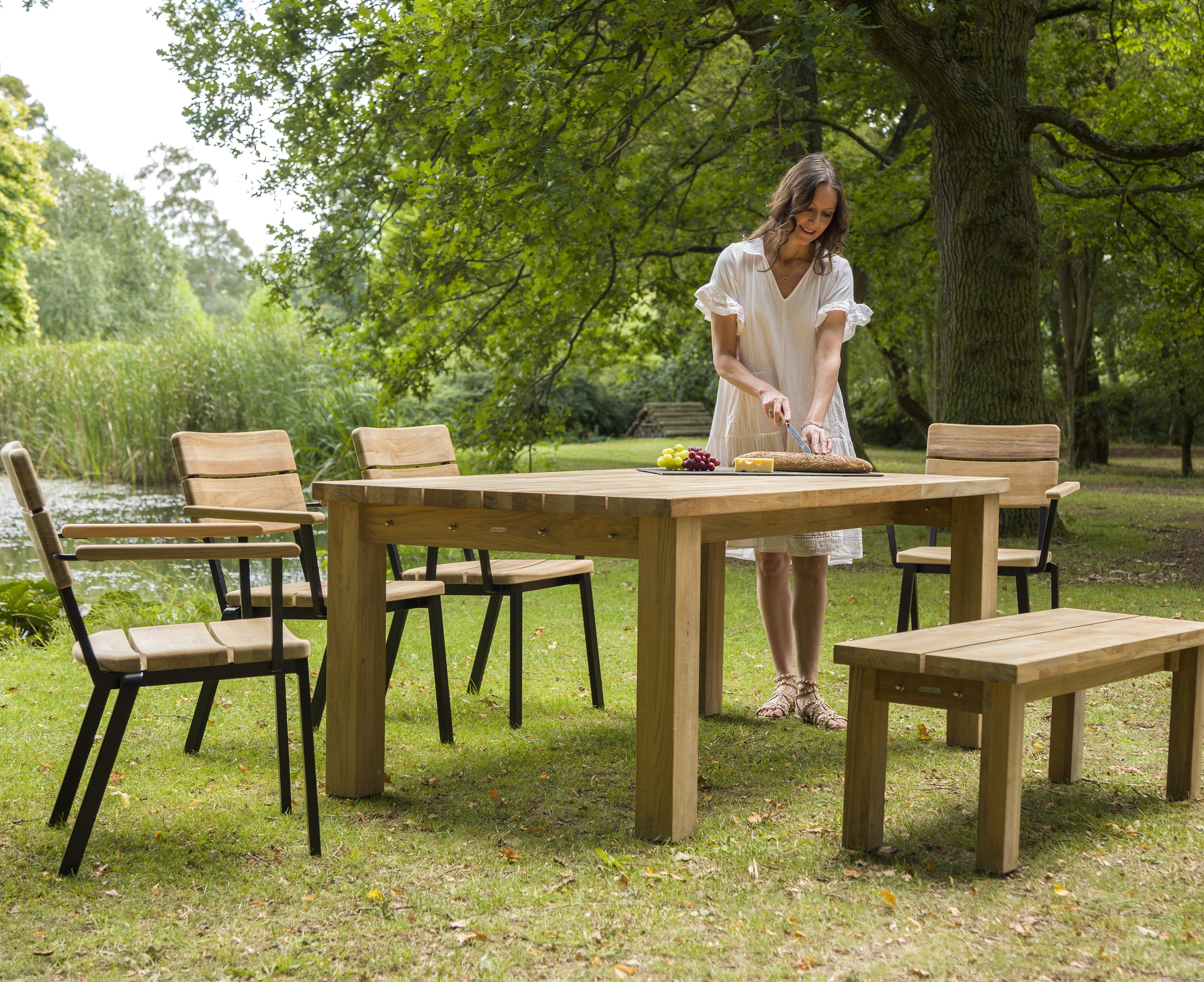 Barlow Tyrie Titan Teak and Aluminum 6pc Dining Ensemble