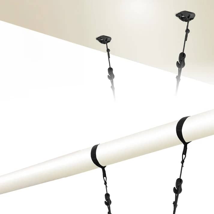 La Siesta FlexMount suspension set mounted to a ceiling, holding a hammock