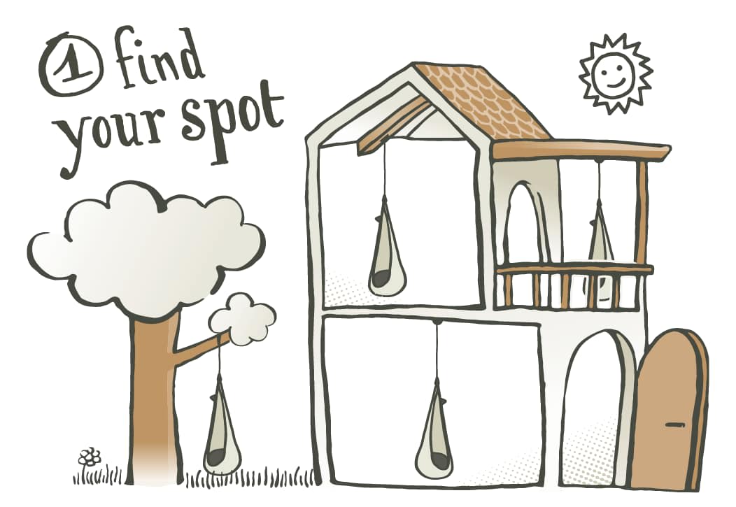 Illustration of places to hang the La Siesta Joki kids hanging nest