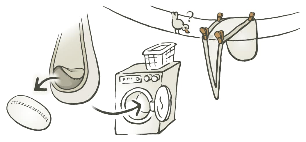 Illustration of washing the La Siesta Joki kids hanging nest with the cushion removed