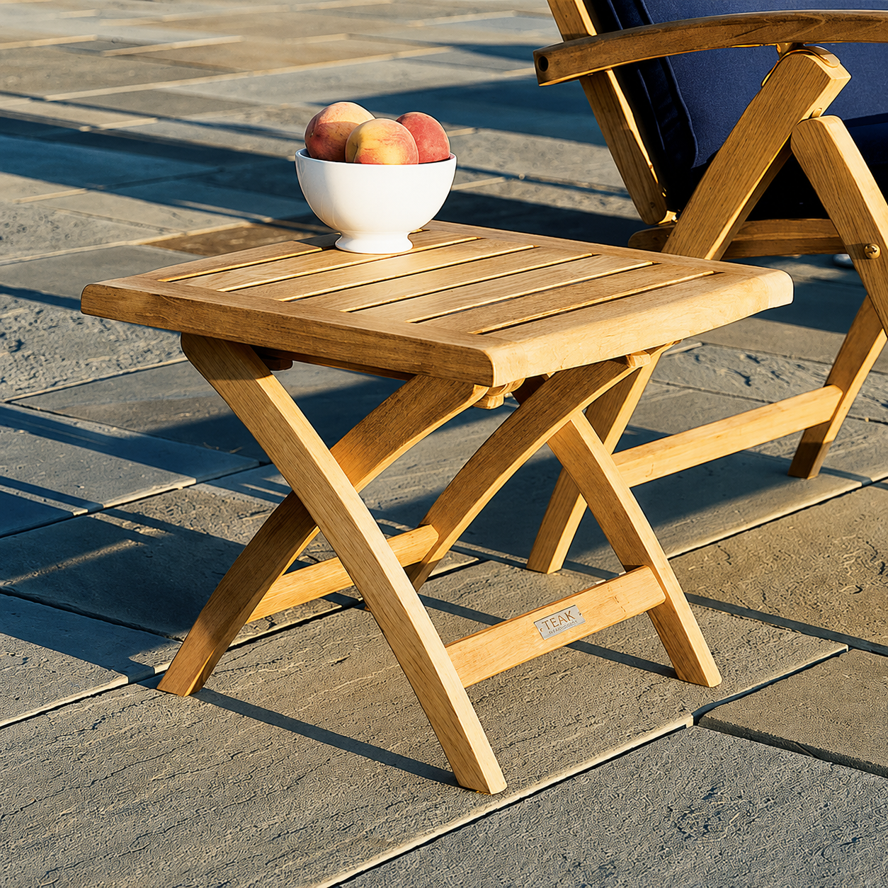 Kingsley Bate St. Tropez Teak Folding Ottoman/Side Table - Quick Ship