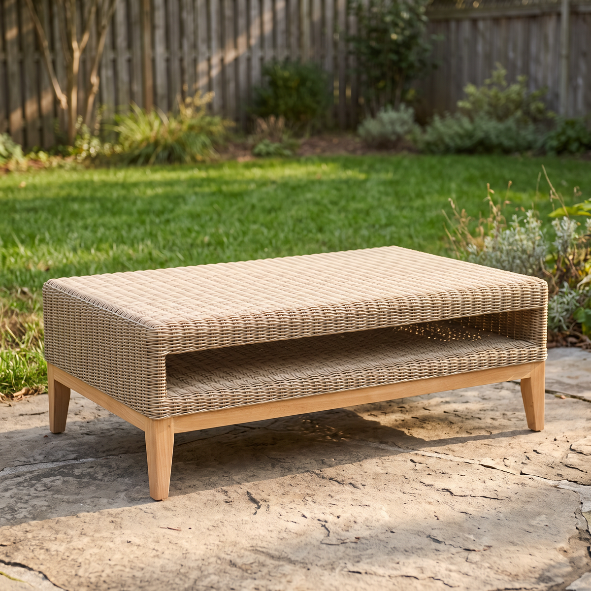 Kingsley Bate Frances Large Wicker Coffee Table with Glass