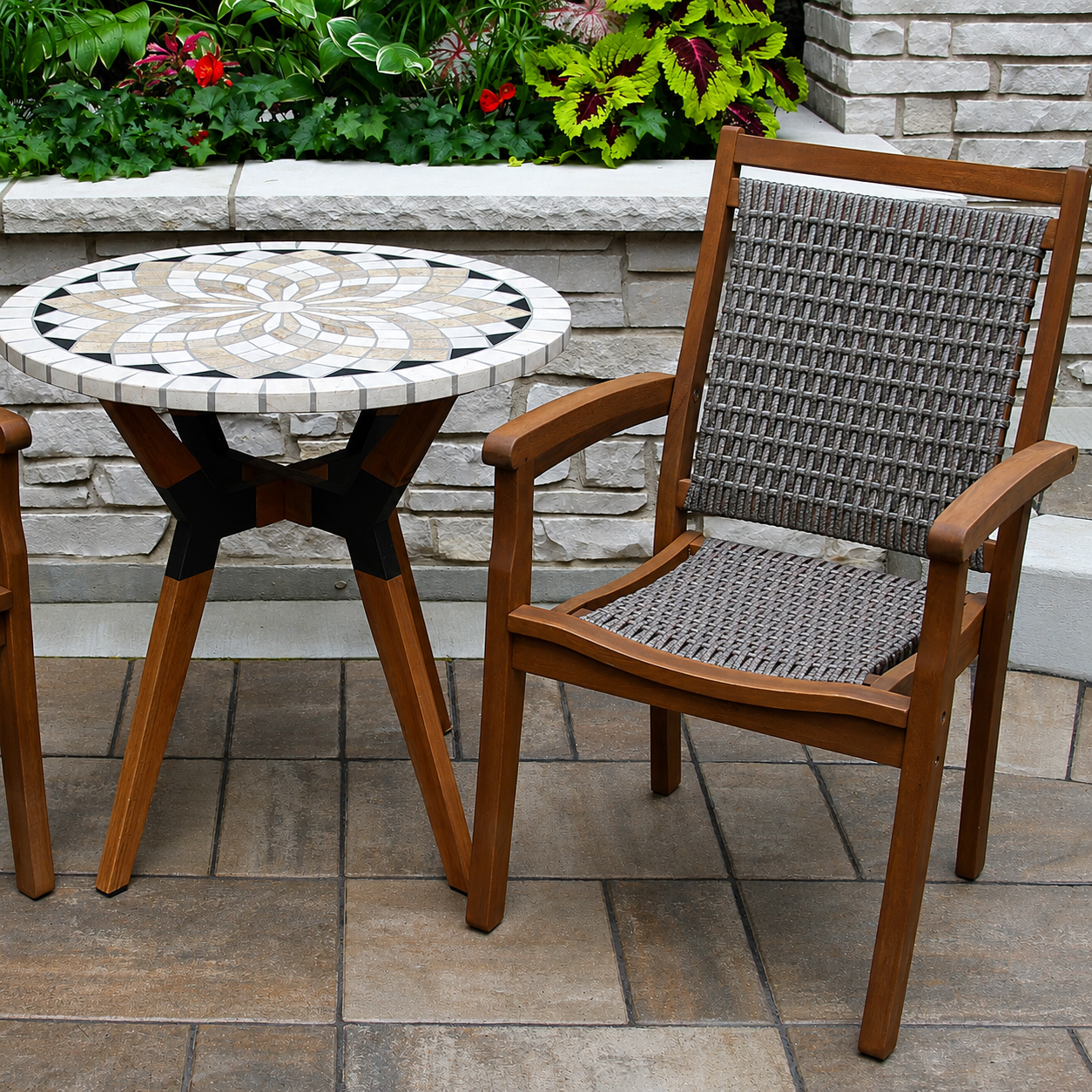 Outdoor Interiors Wicker and Eucalyptus Stackable Gray Armchair