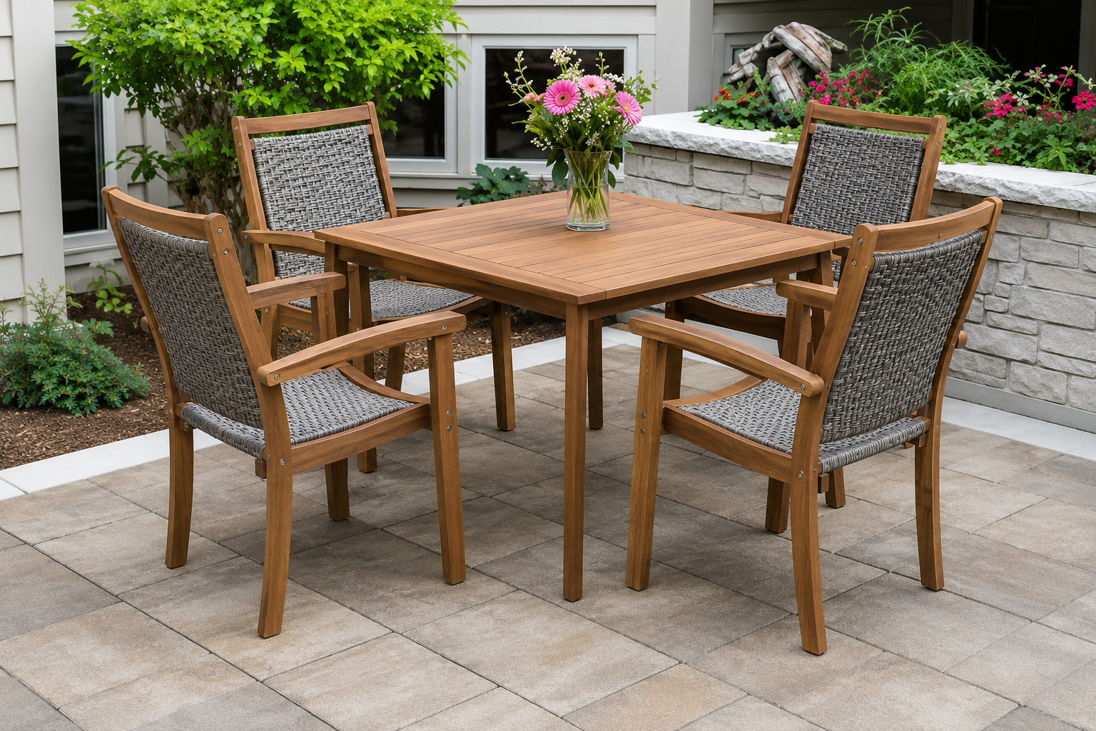 Outdoor Interiors Wicker and Eucalyptus Stackable Gray Armchair