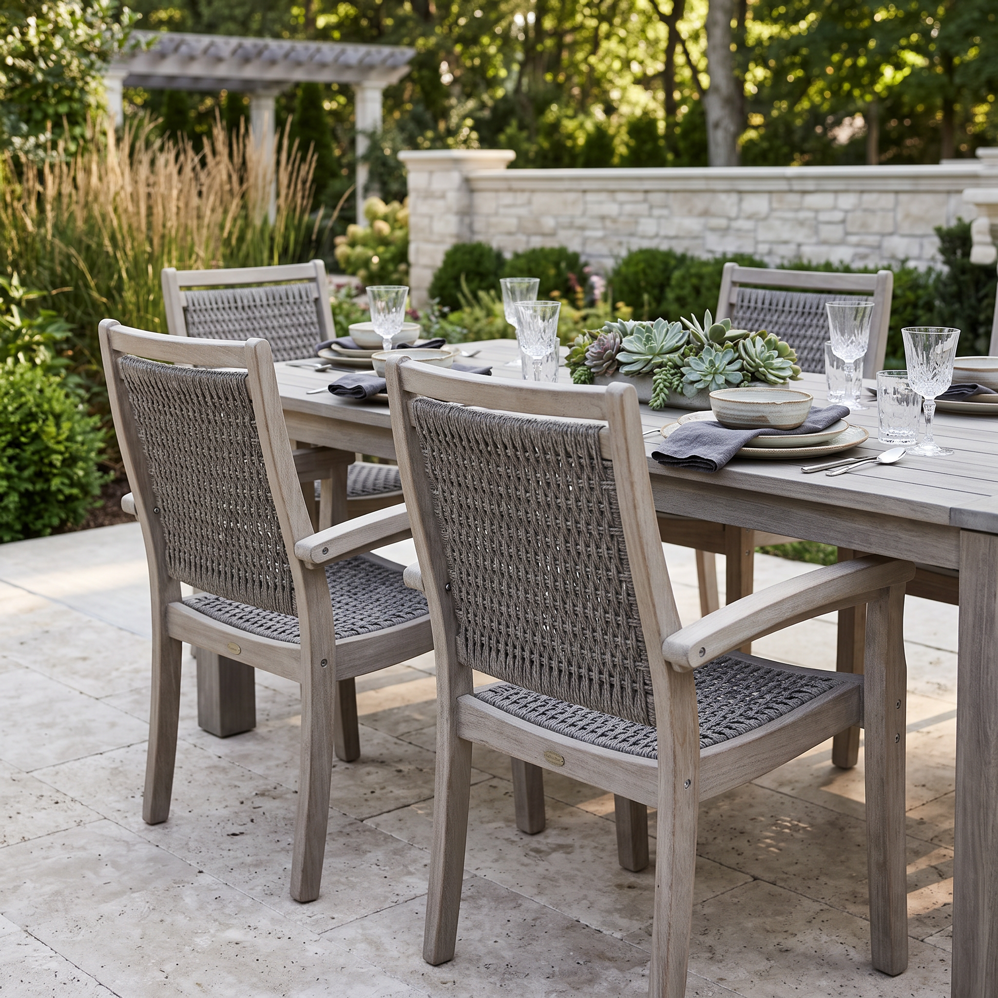 Outdoor Interiors Eucalyptus and Wicker Stacking Dining Chair