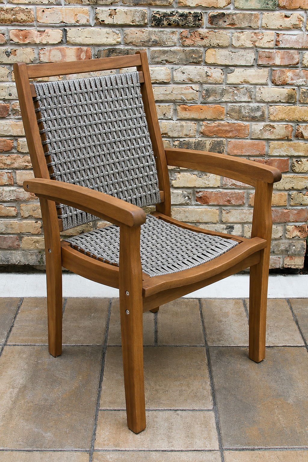 Outdoor Interiors Wicker and Eucalyptus Stackable Gray Armchair