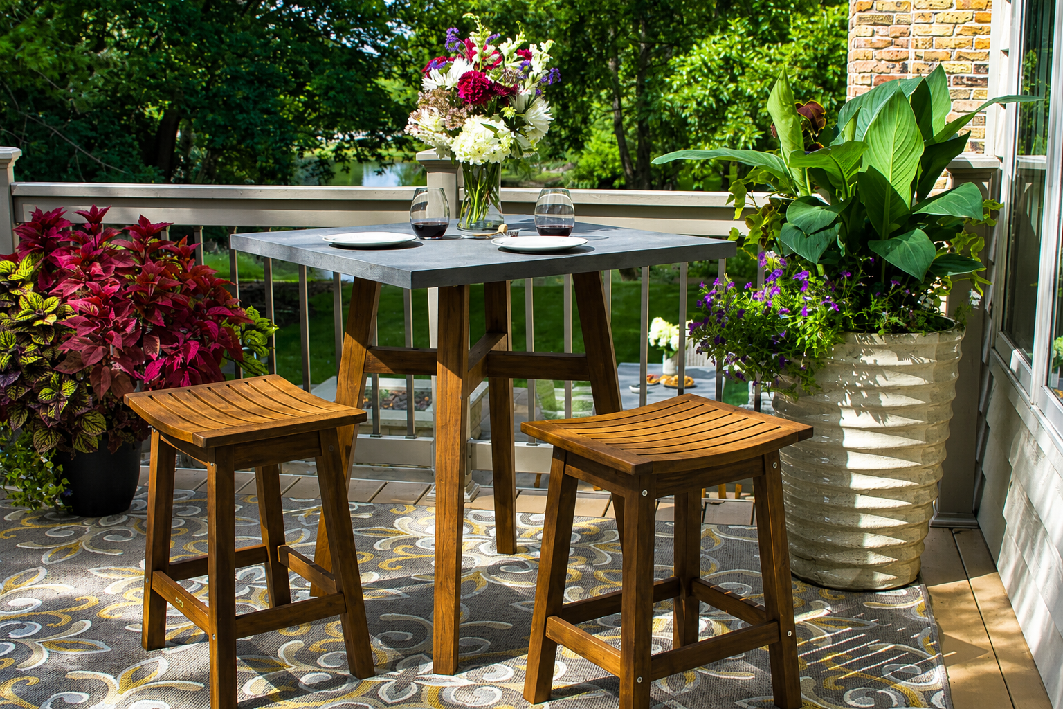Outdoor Interiors Counter Height Eucalyptus Saddle Stool - Set of 2