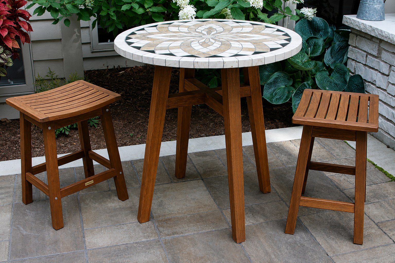 Outdoor Interiors Counter Height Eucalyptus Saddle Stool - Set of 2