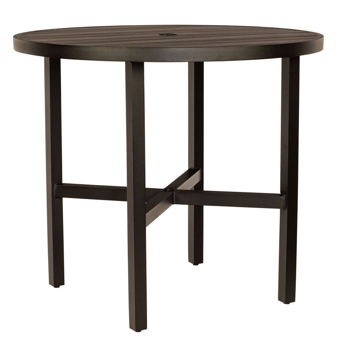 Woodard Tri-Slat Aluminum 48" Round Bar Height Umbrella Table