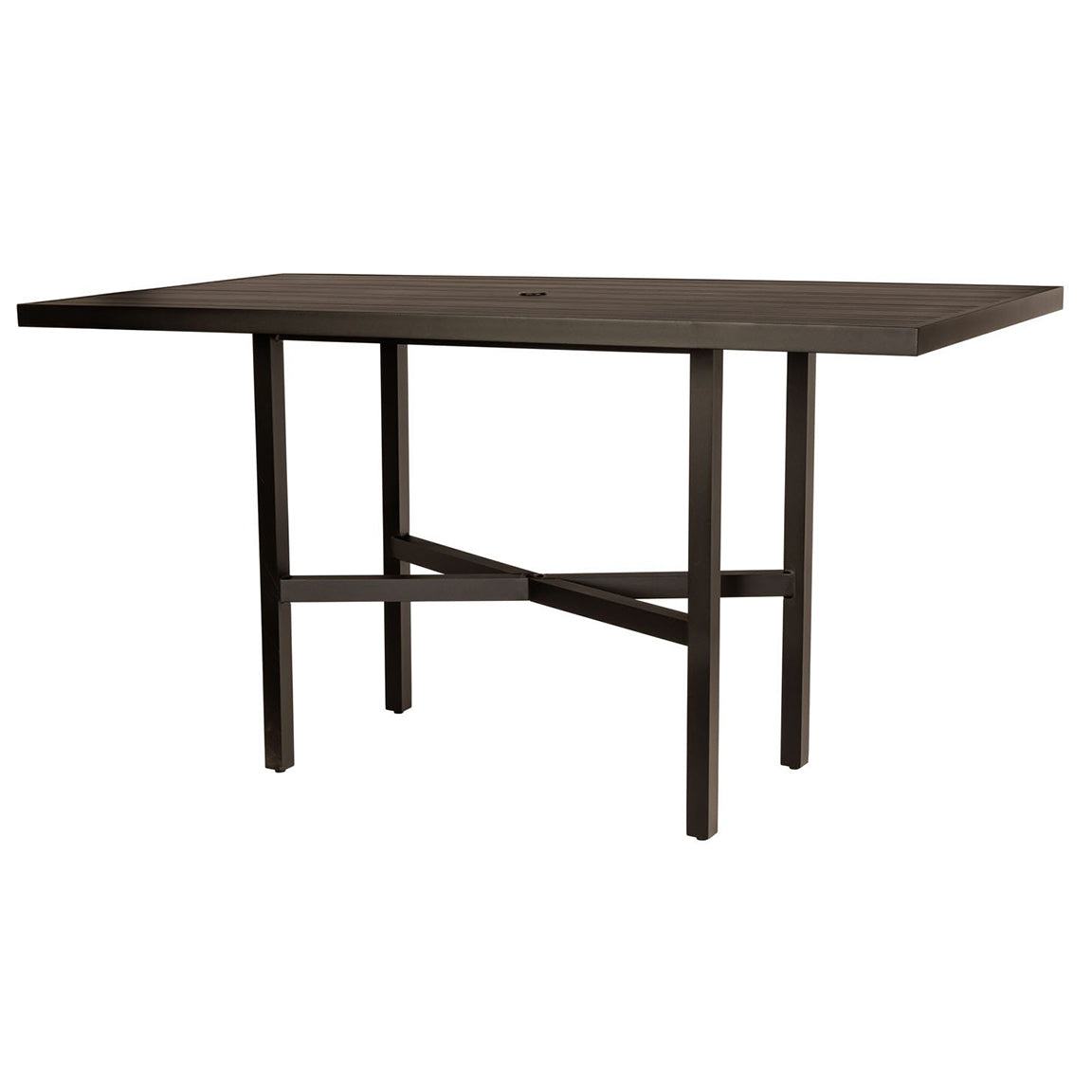 Woodard Tri-Slat Aluminum Rectangle Umbrella Bar Height Table