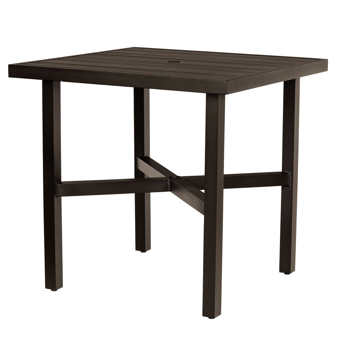 Woodard Tri-Slat Aluminum Square Counter Height Umbrella Table