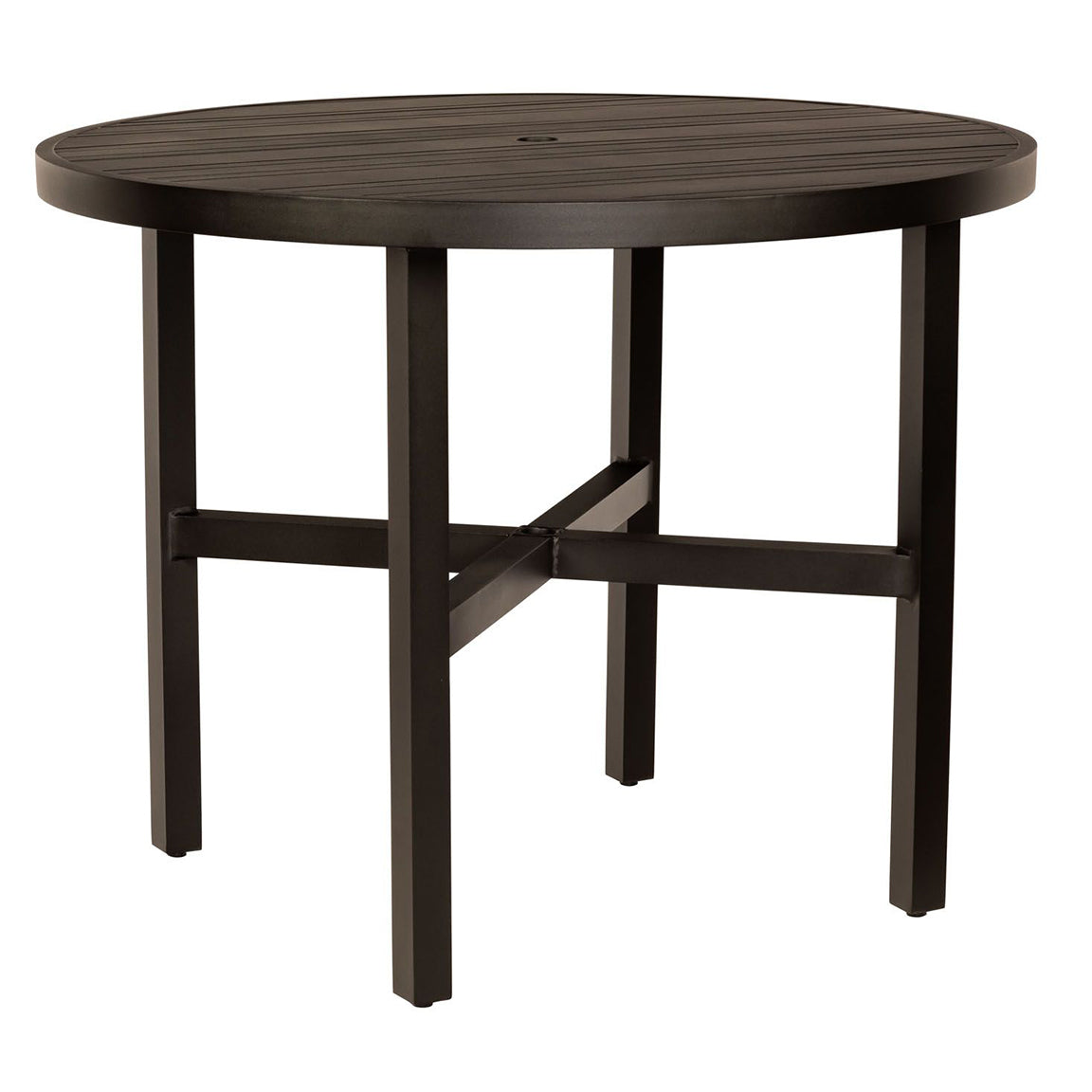 Woodard Tri-Slat Aluminum 48" Round Counter Height Umbrella Table