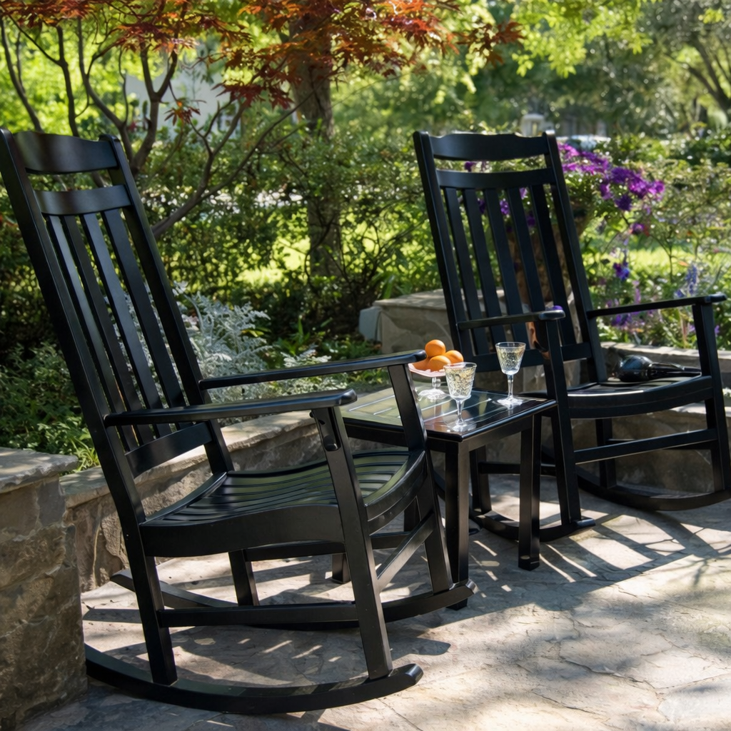 World's Finest Rocker Set of 2 + Side Table - Black