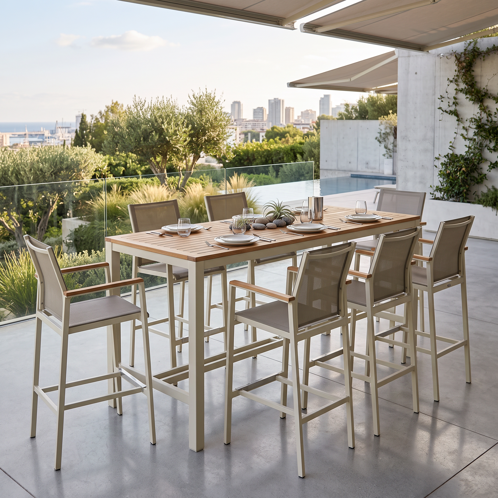 Barlow Tyrie Aura Teak and Aluminum 78" Rectangle High Dining Table