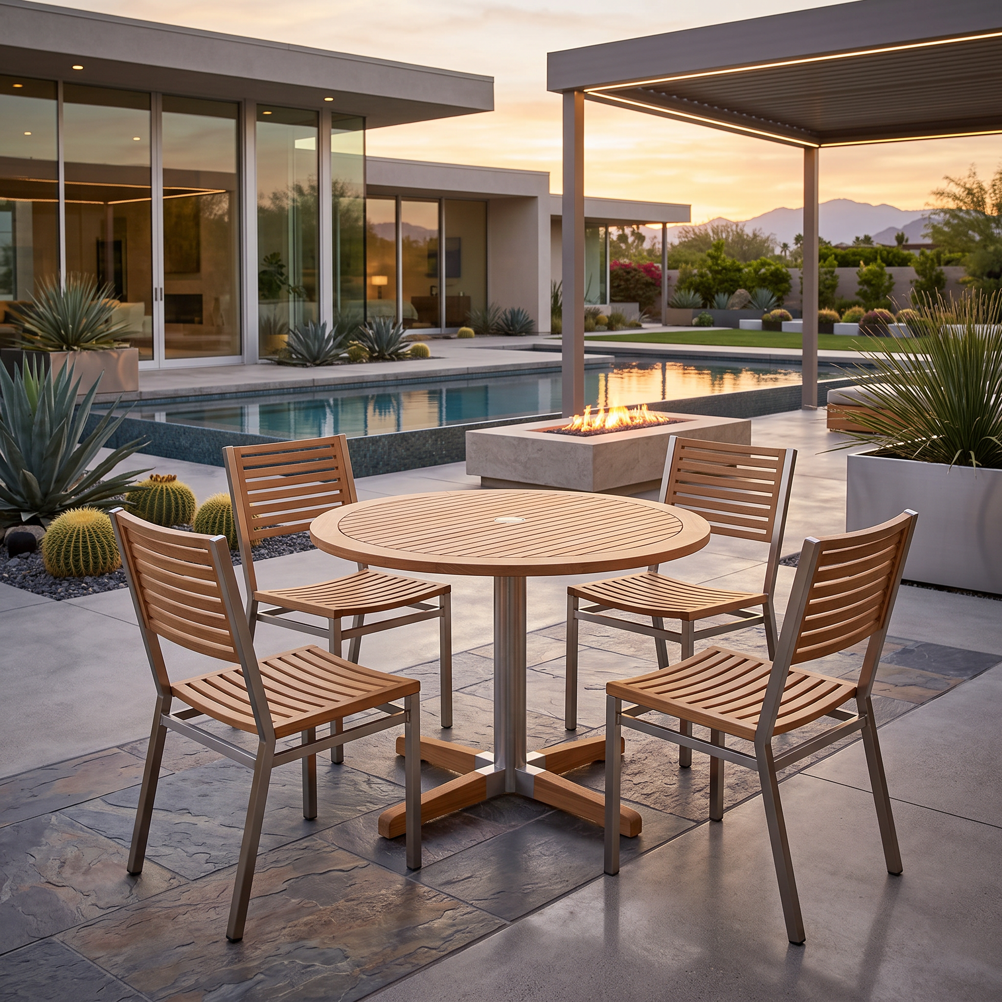 Barlow Tyrie Equinox Round Stainless Steel and Teak 40" Pedestal Table