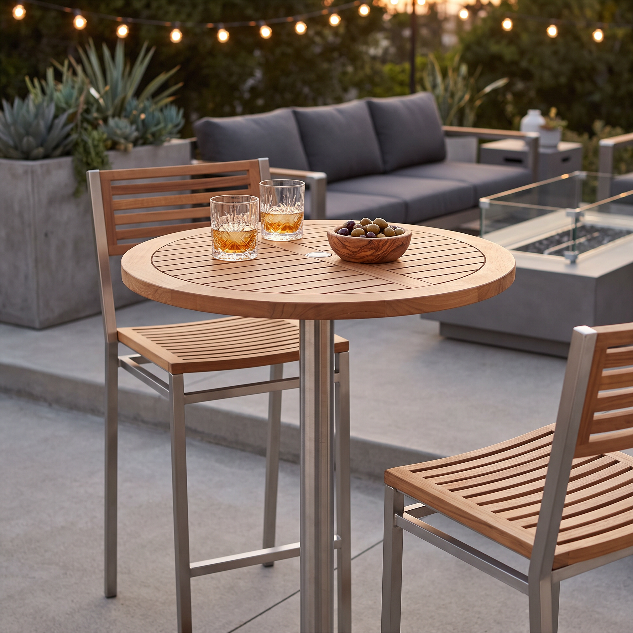 Barlow Tyrie Equinox Stainless Steel and Teak Bar Table