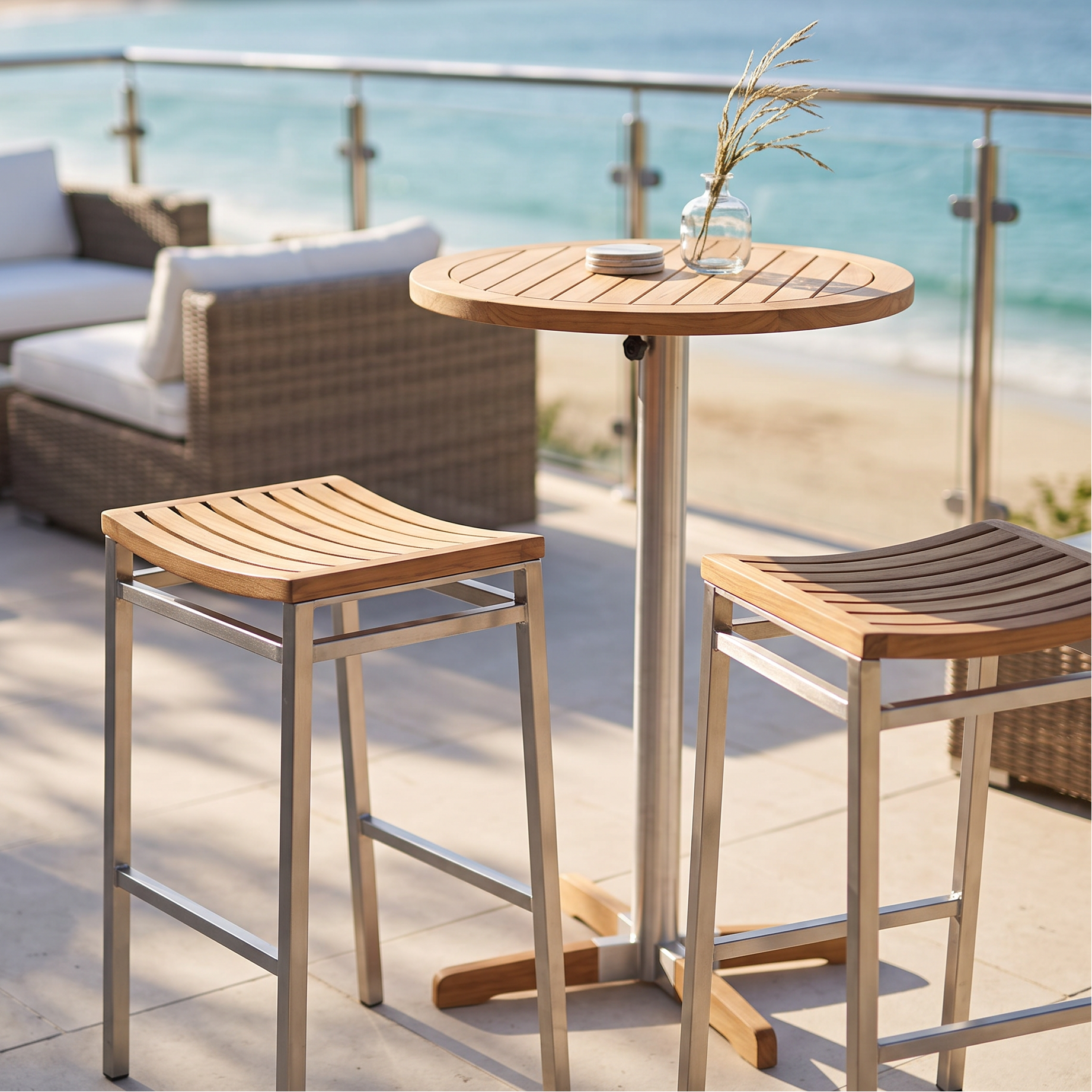 Barlow Tyrie Equinox Teak Stainless Steel and Teak Backless Bar Stool