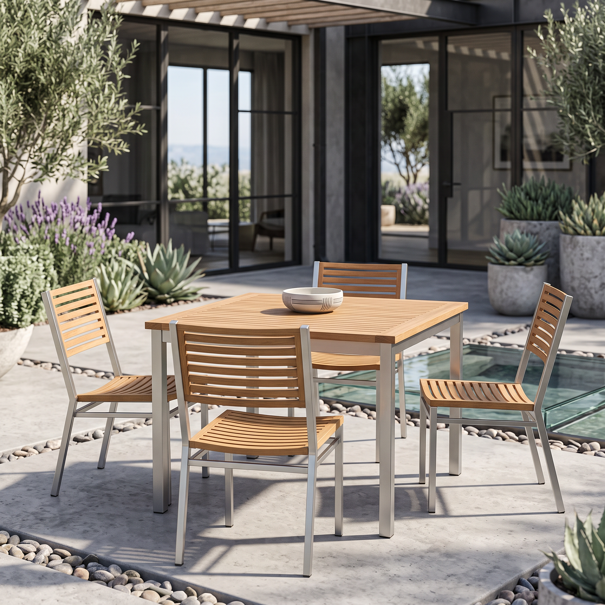 Barlow Tyrie Equinox Stainless Steel and Teak Square Dining Table
