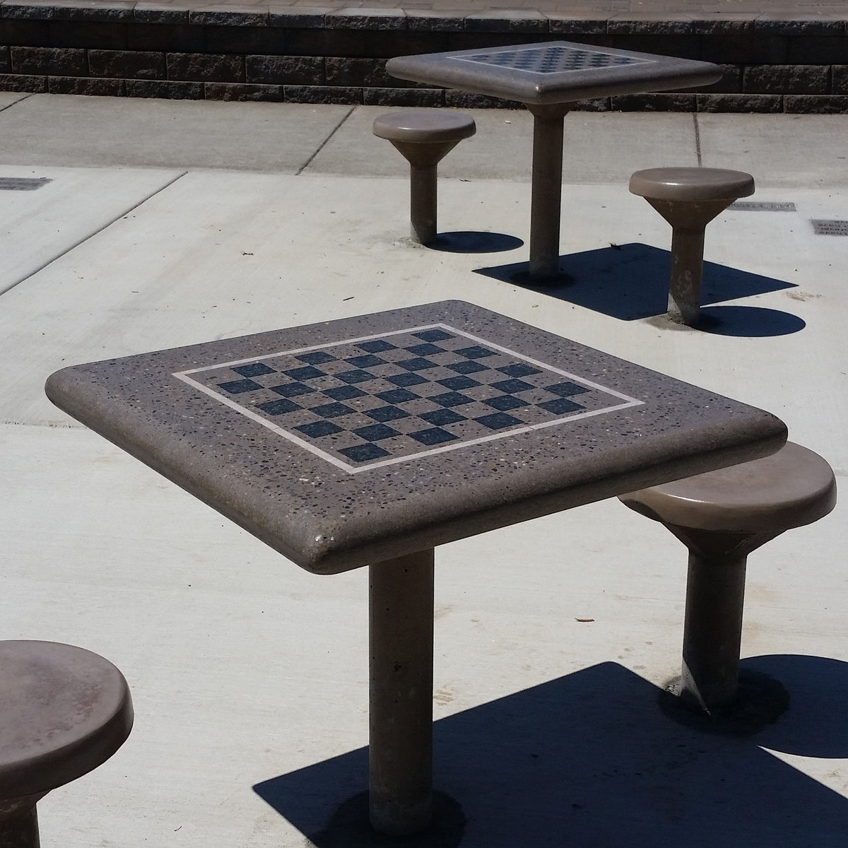 Stone Age Direct-Burial Chess Table with Optional Stools