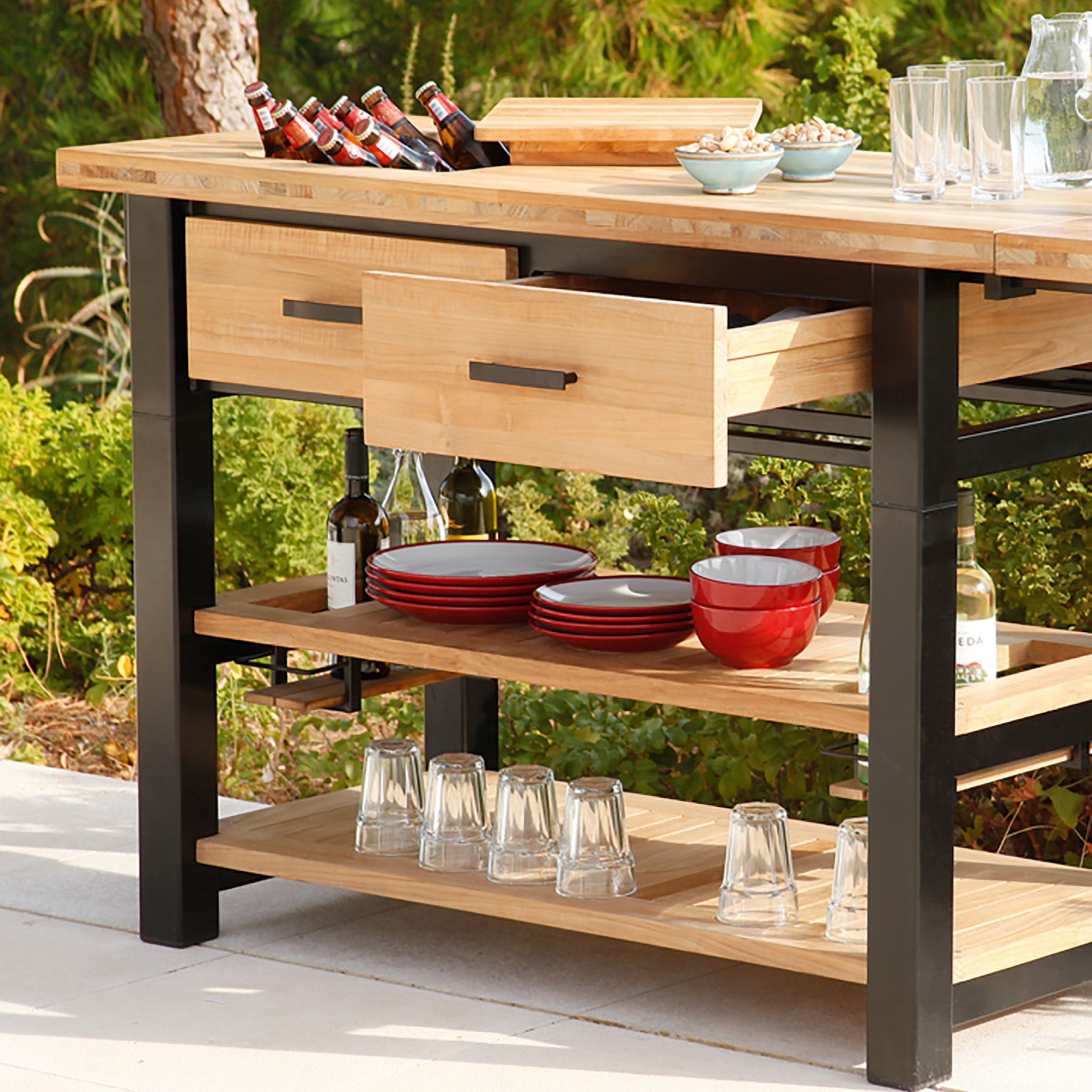 Barlow Tyrie Titan Teak and Aluminum Serving Cart