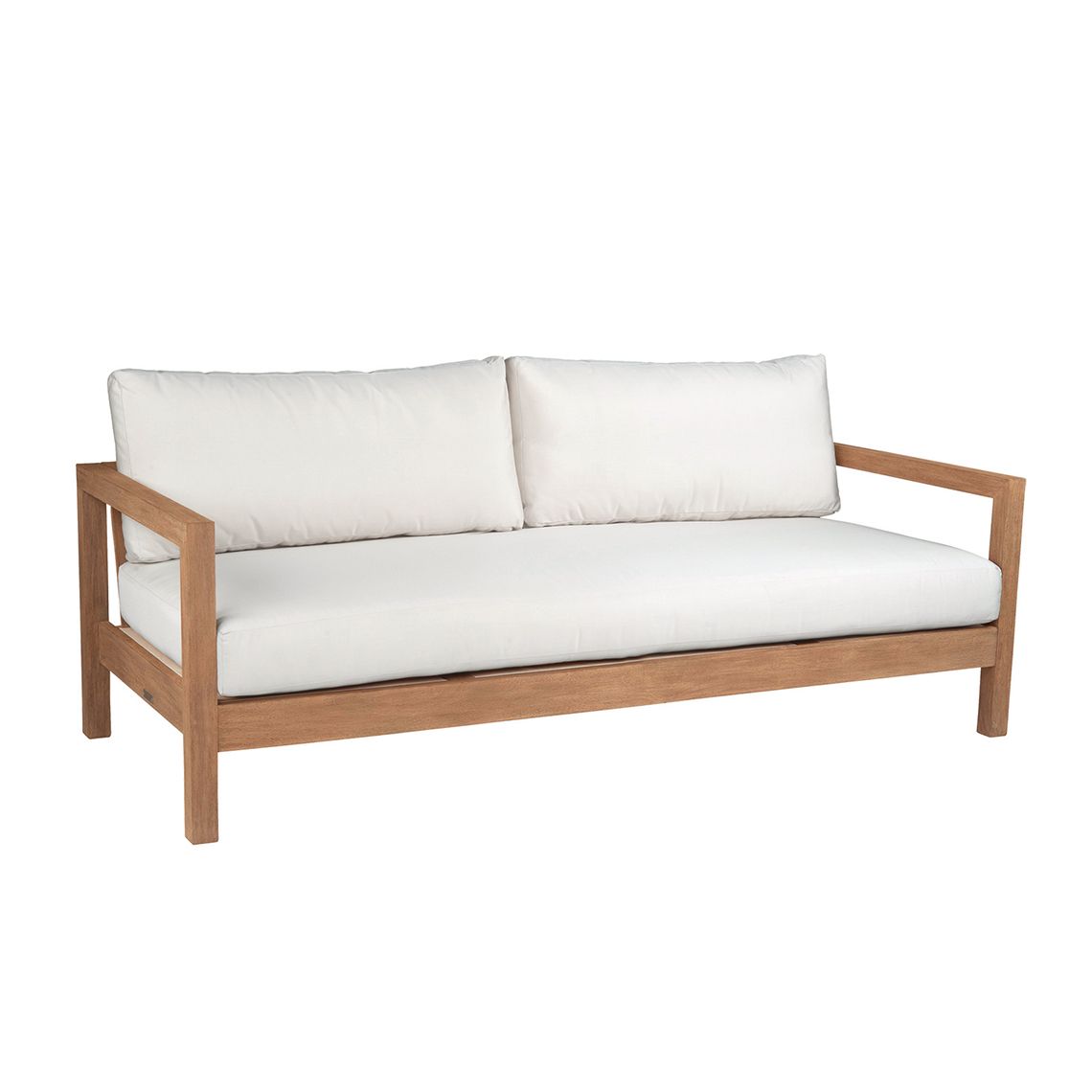 Kingsley Bate Montauk Brushed teak sofa with white seat and back cushions