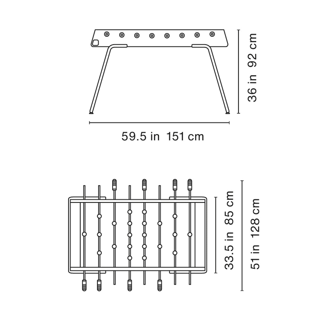 RS3 Foosball Table Dimensions