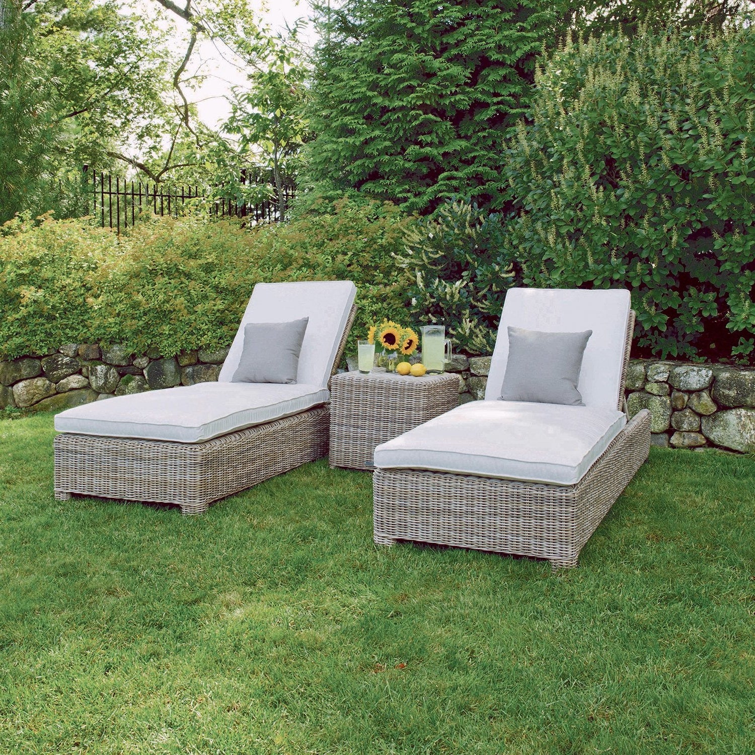 Kingsley Bate Sag Harbor Wicker 3 Piece Chaise Lounge Ensemble