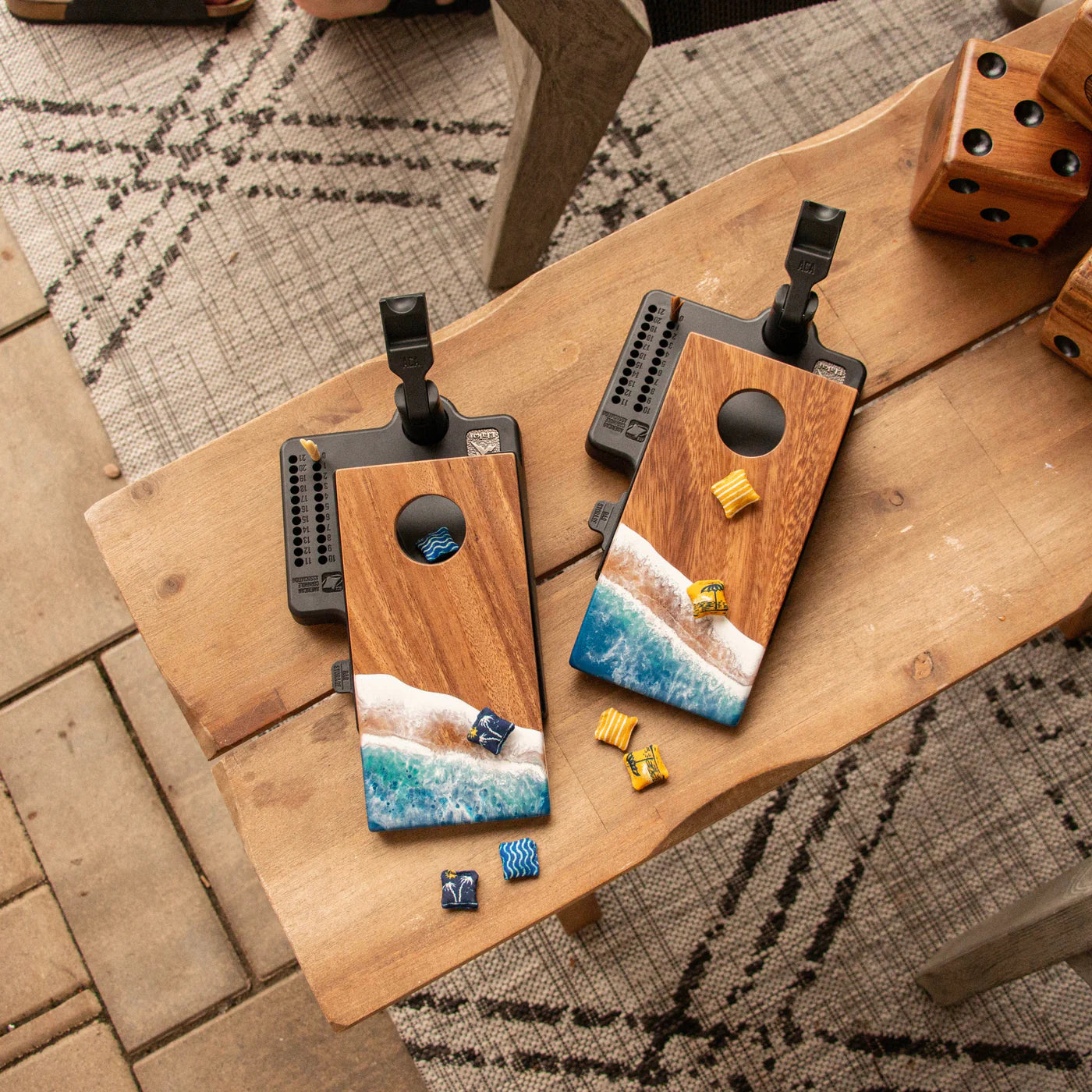 Elakai Beach Epoxy Resin Mini Tabletop Cornhole Game