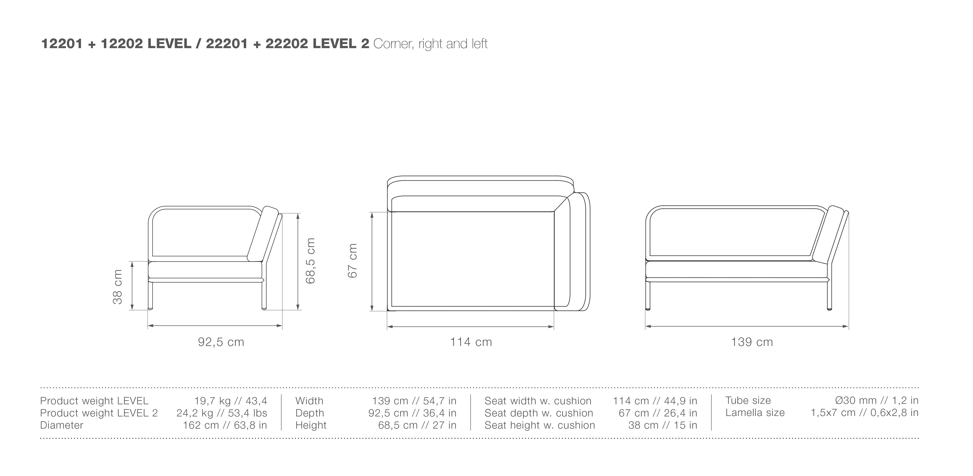 Level Right Corner Facing Sofa measurements