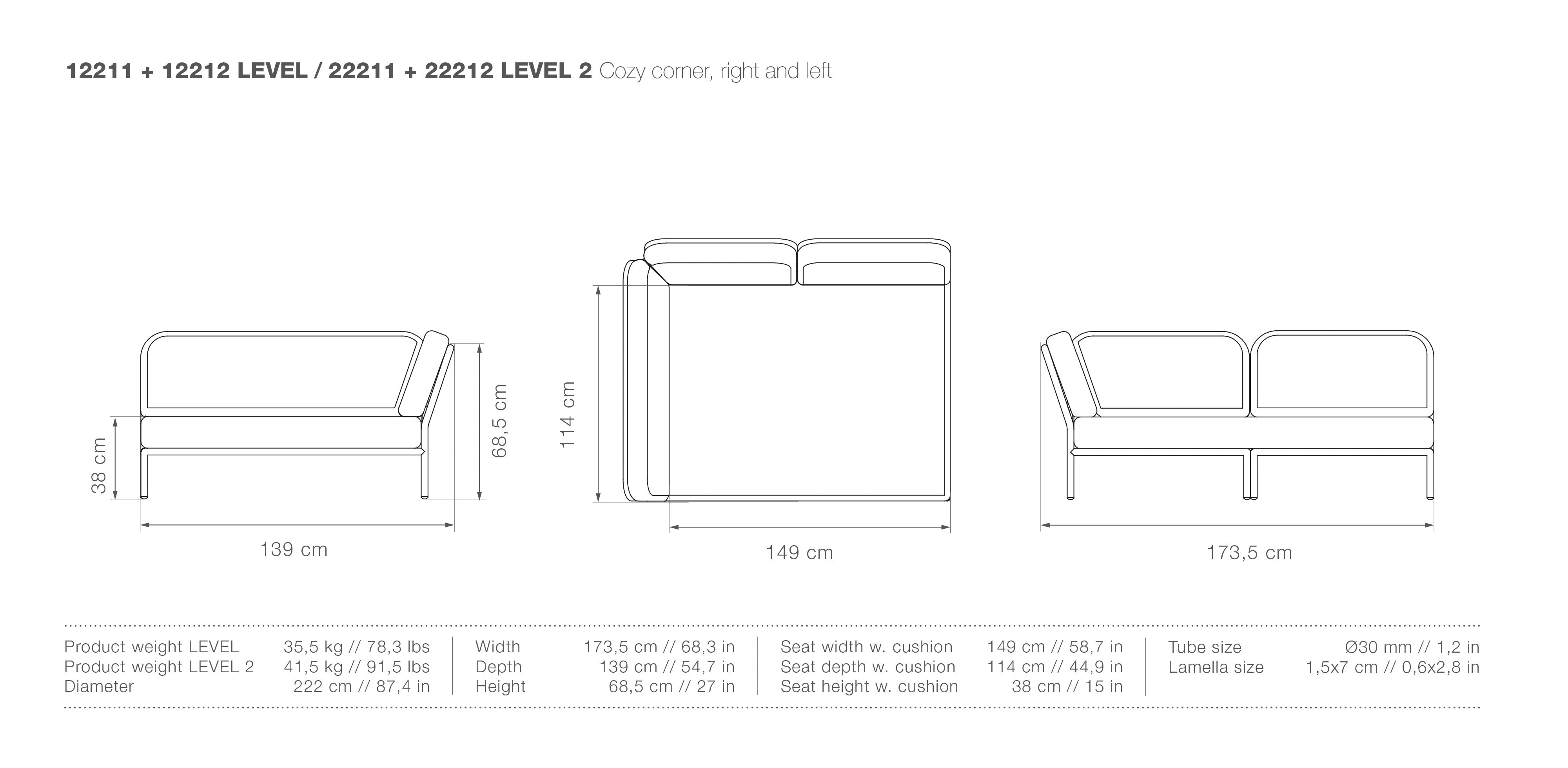 Level Right Facing Cozy Corner Sofa measurements