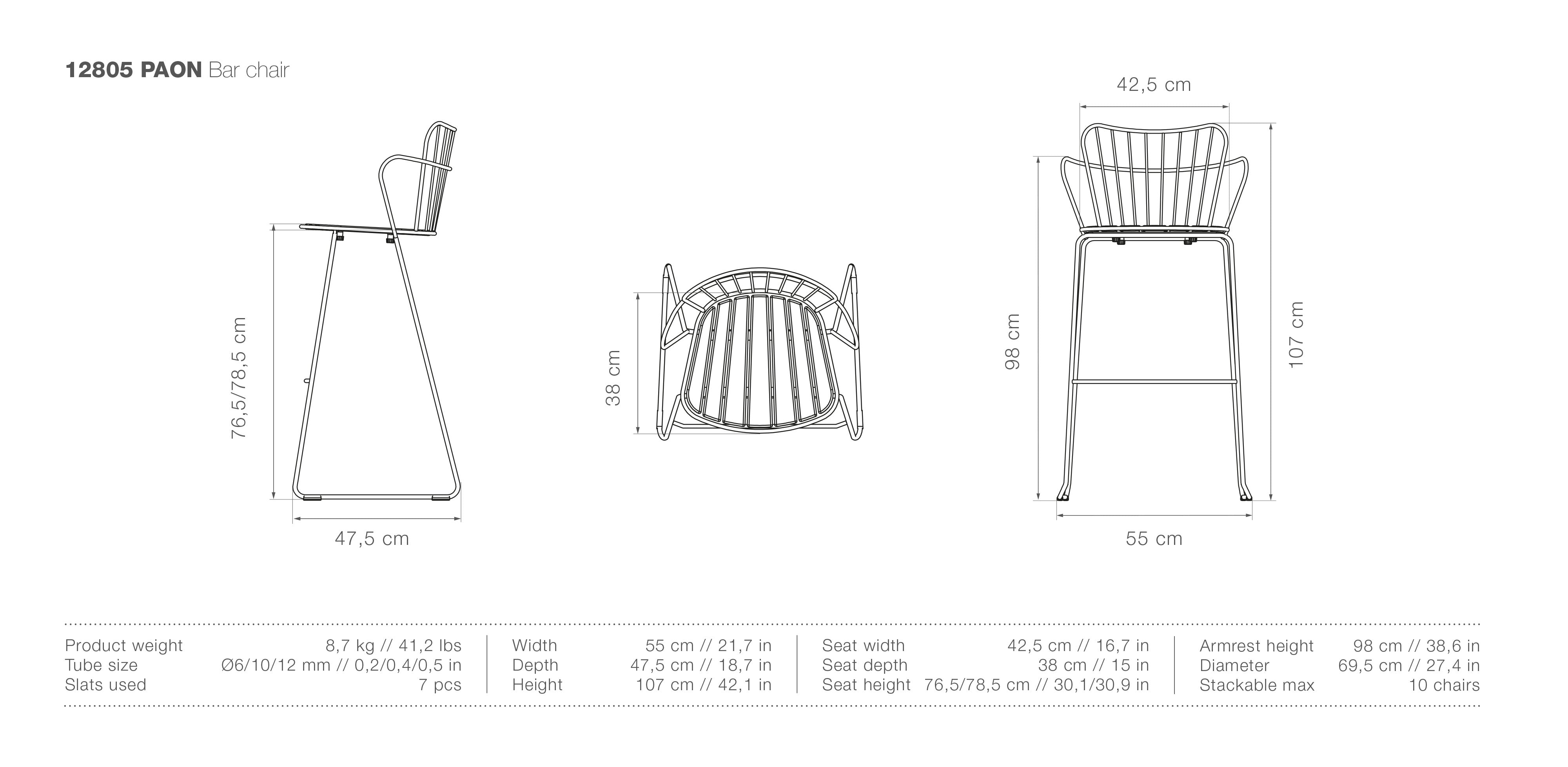 Paon Bar Stool measurements