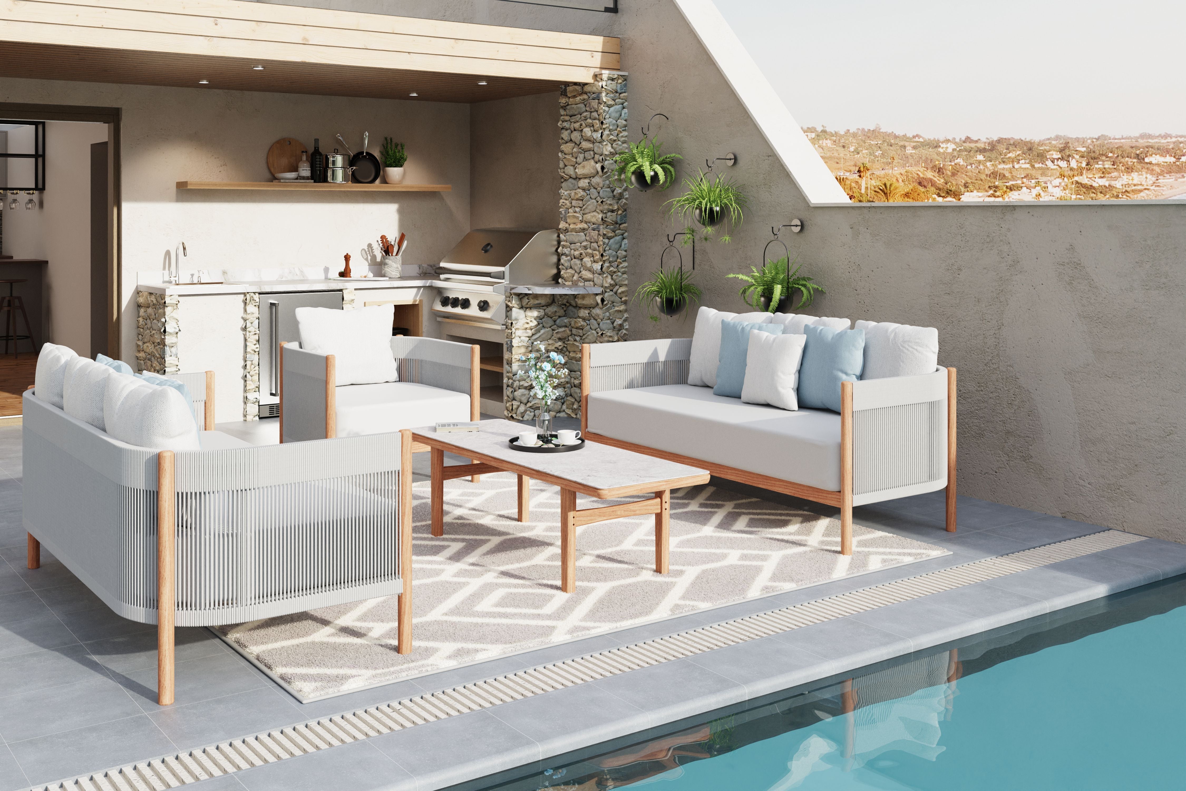 Barlow Tyrie Cocoon Chalk Teak Deep Seating Settee