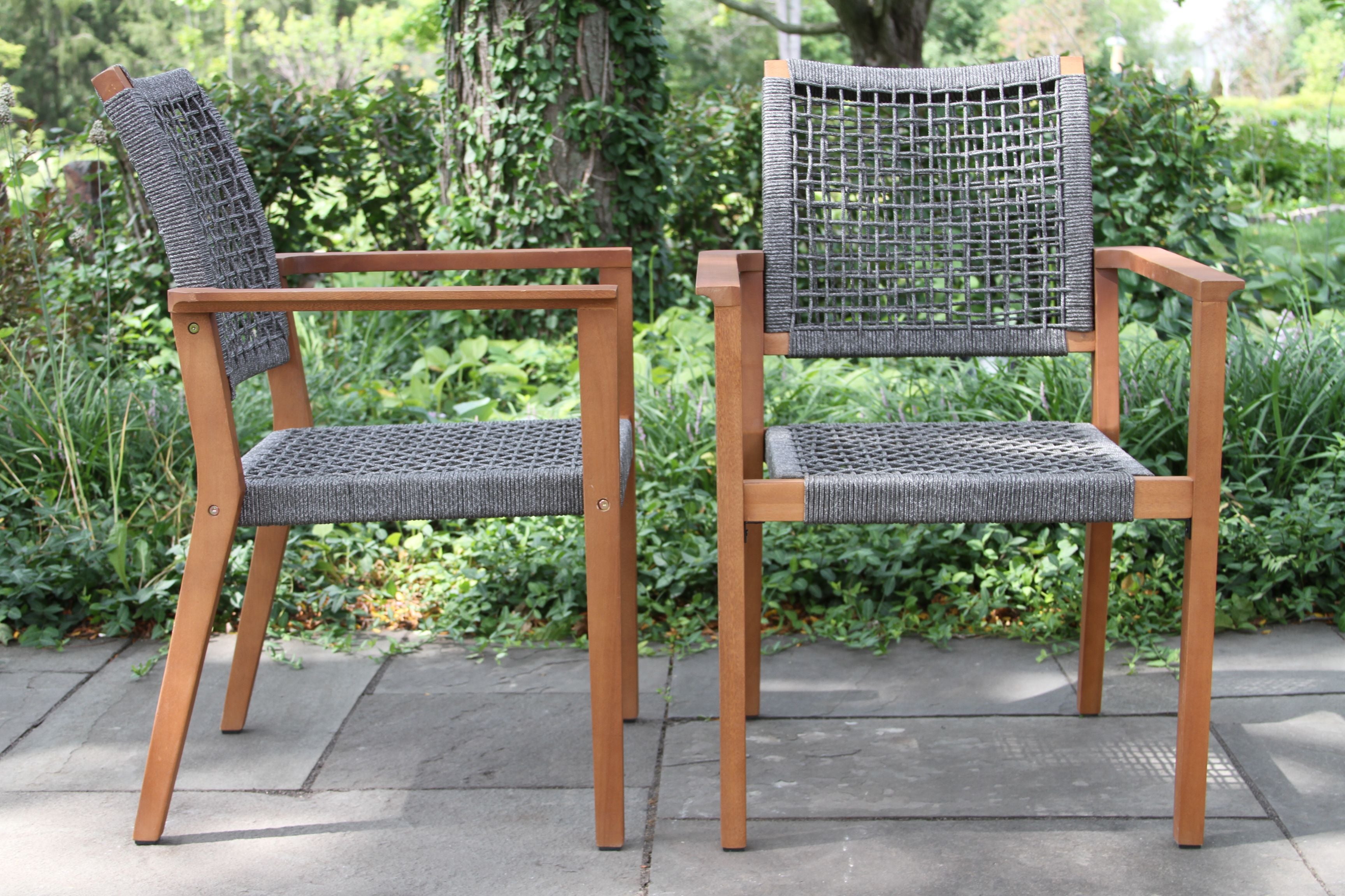 Gray Rope and Eucalyptus Stacking Dining Chair - Set of 2
