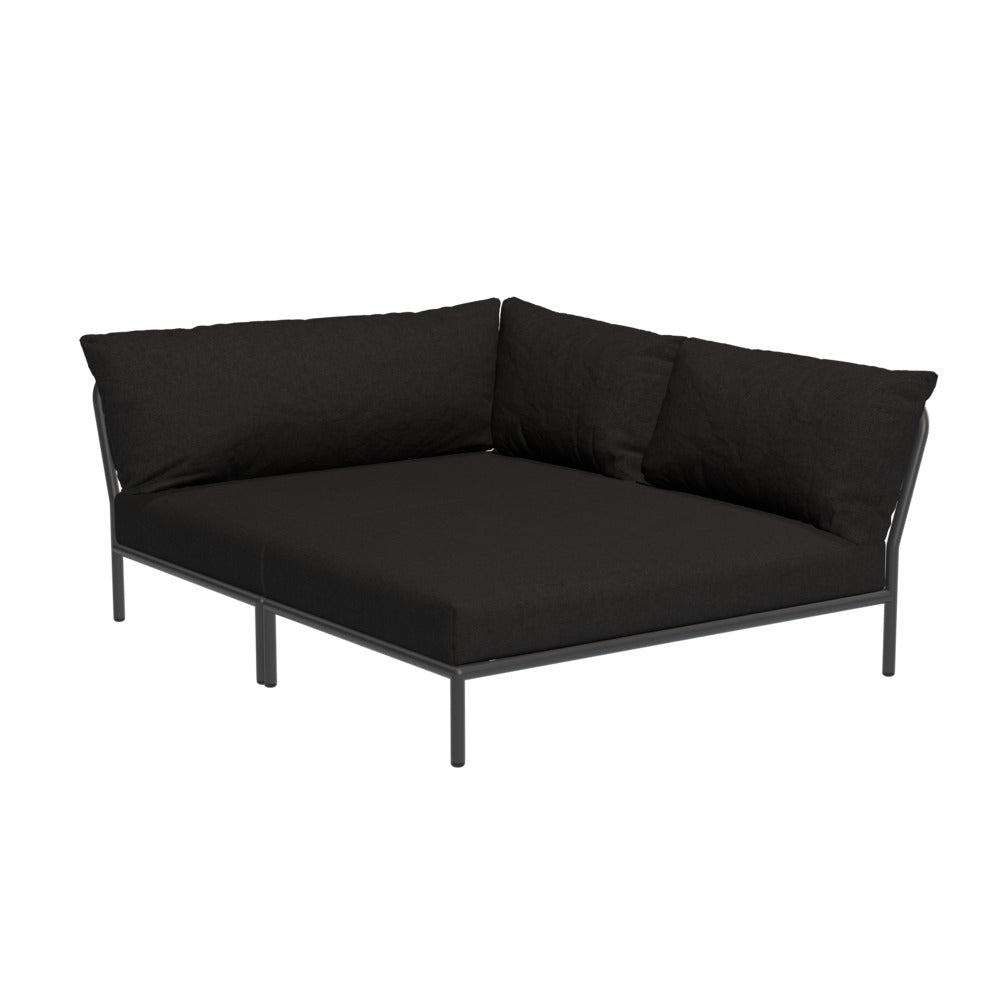 Level Left Facing Cozy Corner Sofa in Dark Gray with Char Cushions