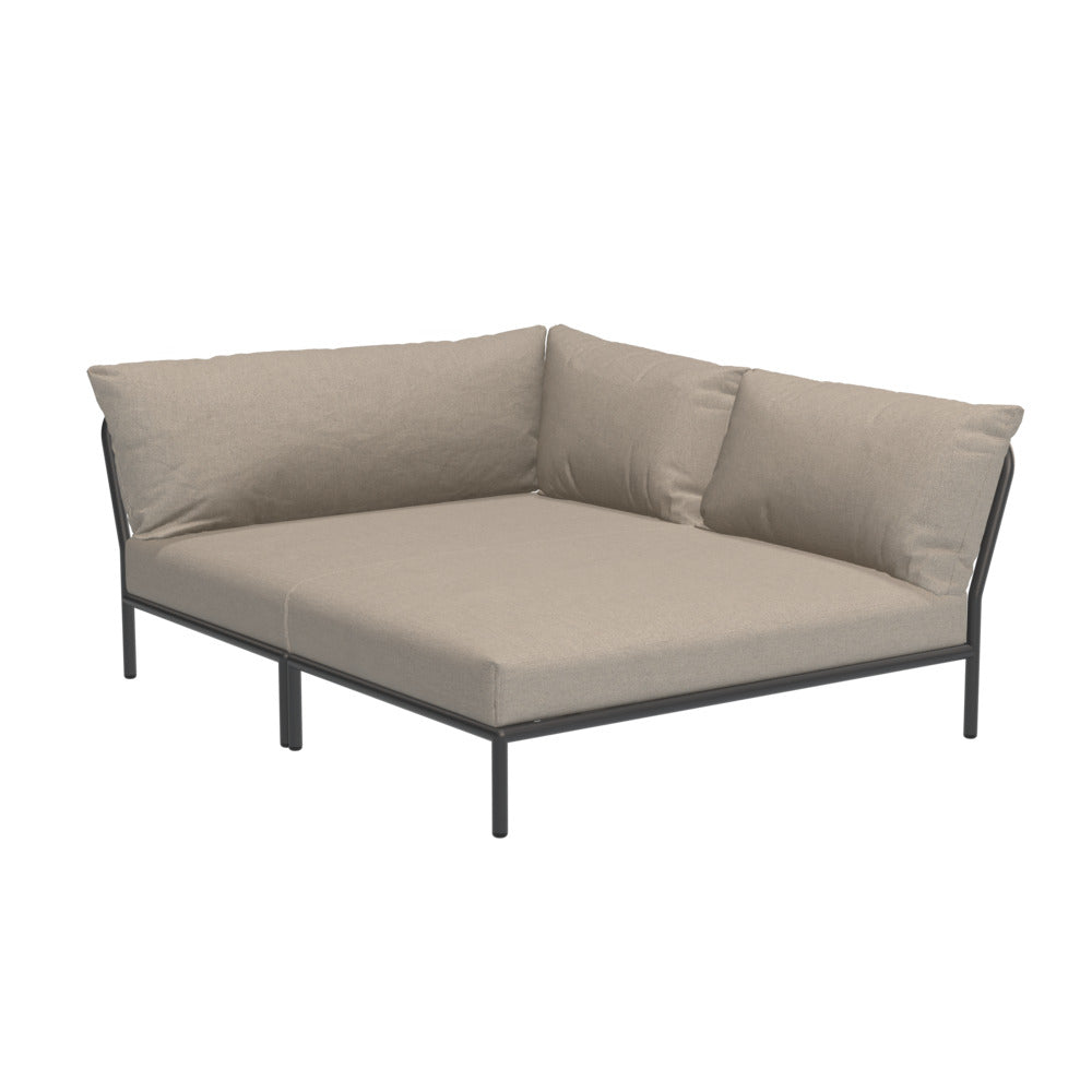 Level Left Facing Cozy Corner Sofa in Dark Gray with Ash Cushions