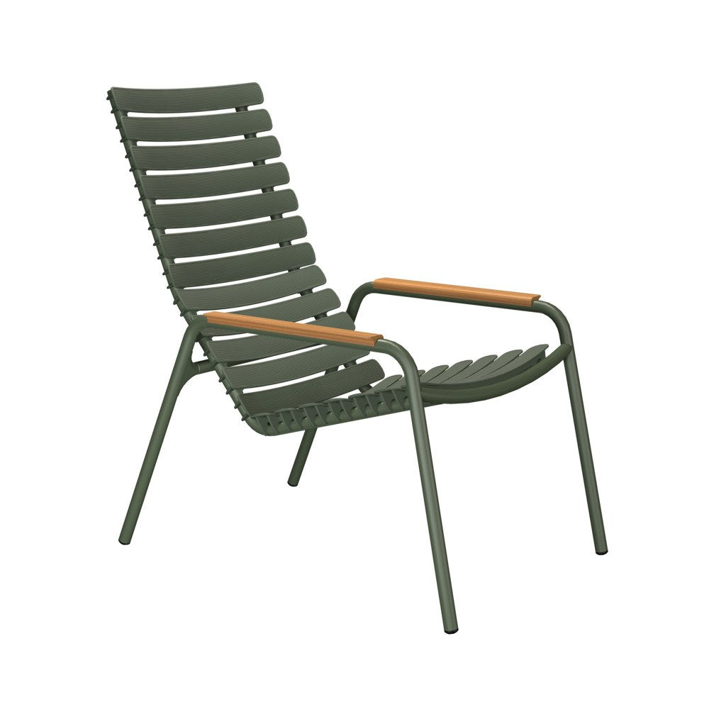 Reclips Lounge Chair in Olive Green with Bamboo Armrests