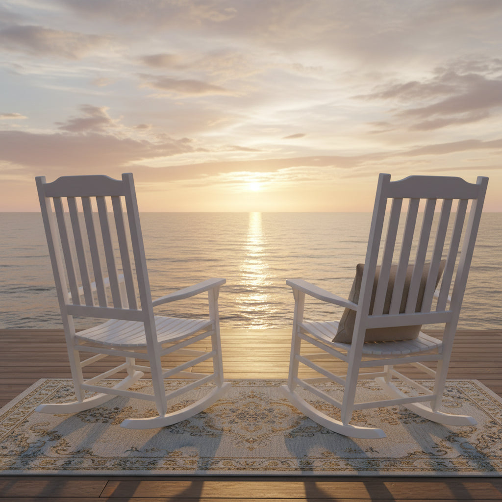 Americana Resort Rocker Set of 2 + Side Table - White