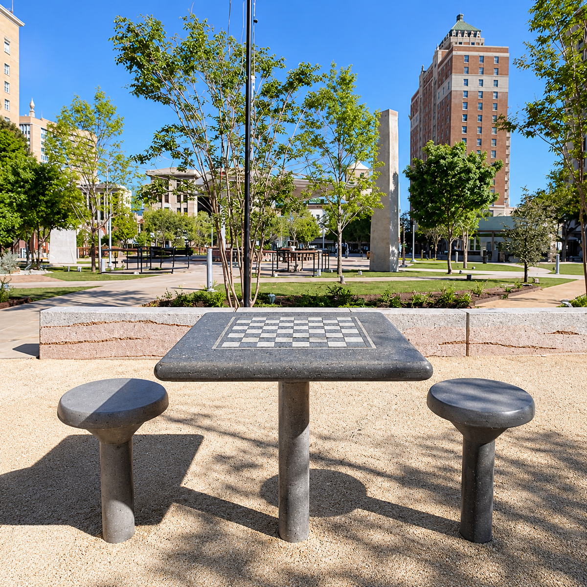 Stone Age Direct-Burial Chess Table with Optional Stools
