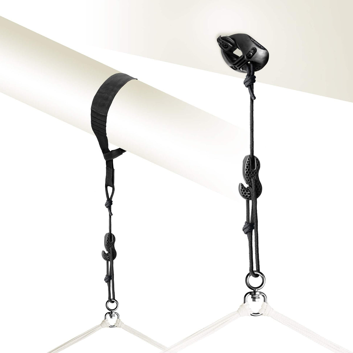 La Siesta FlexMount 1point suspension set holding a hammock chair from a beam