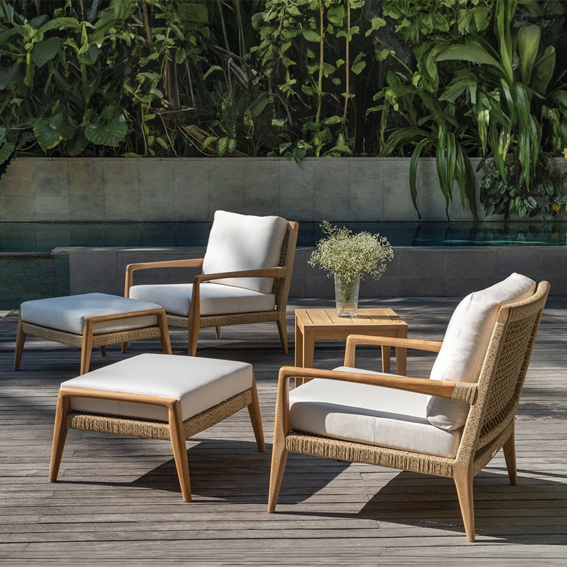 Kingsley Bate Barcelona Teak/Wicker Deep Seating Ottoman