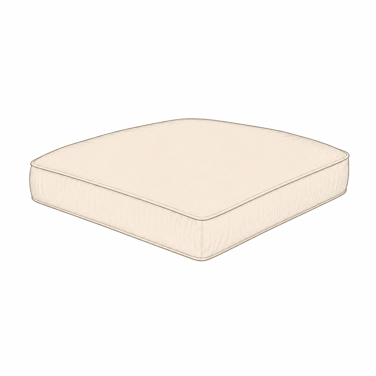 Beige rectangular cushion on a white background