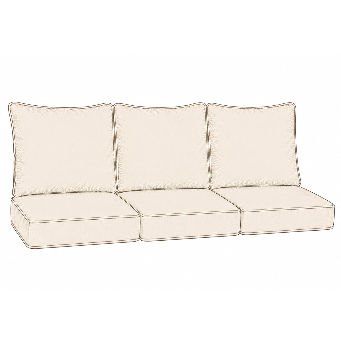 Beige outdoor sofa with cushions on a white background
