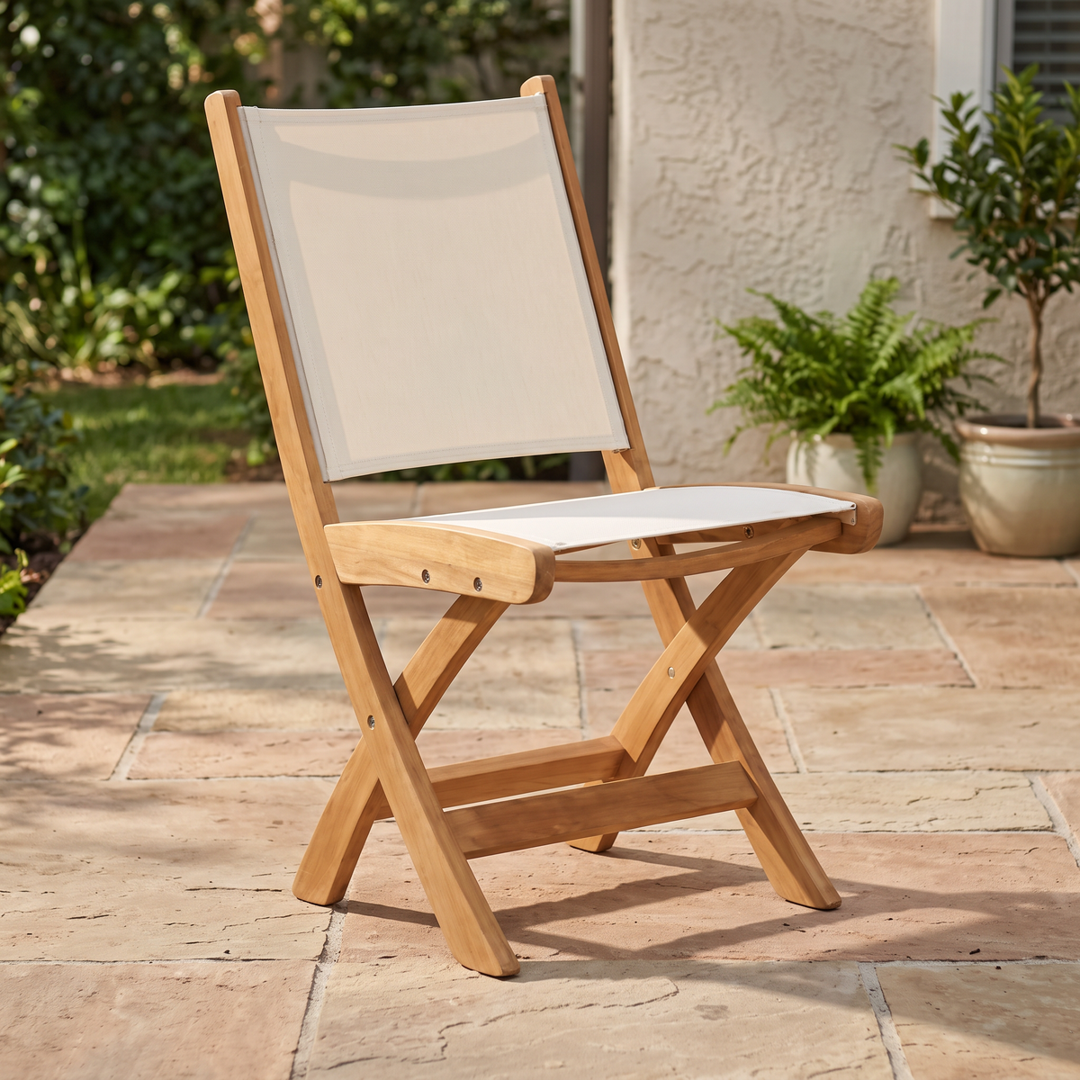Kingsley Bate St. Tropez Teak Sling Dining Side Chair (Folding) - Quick Ship