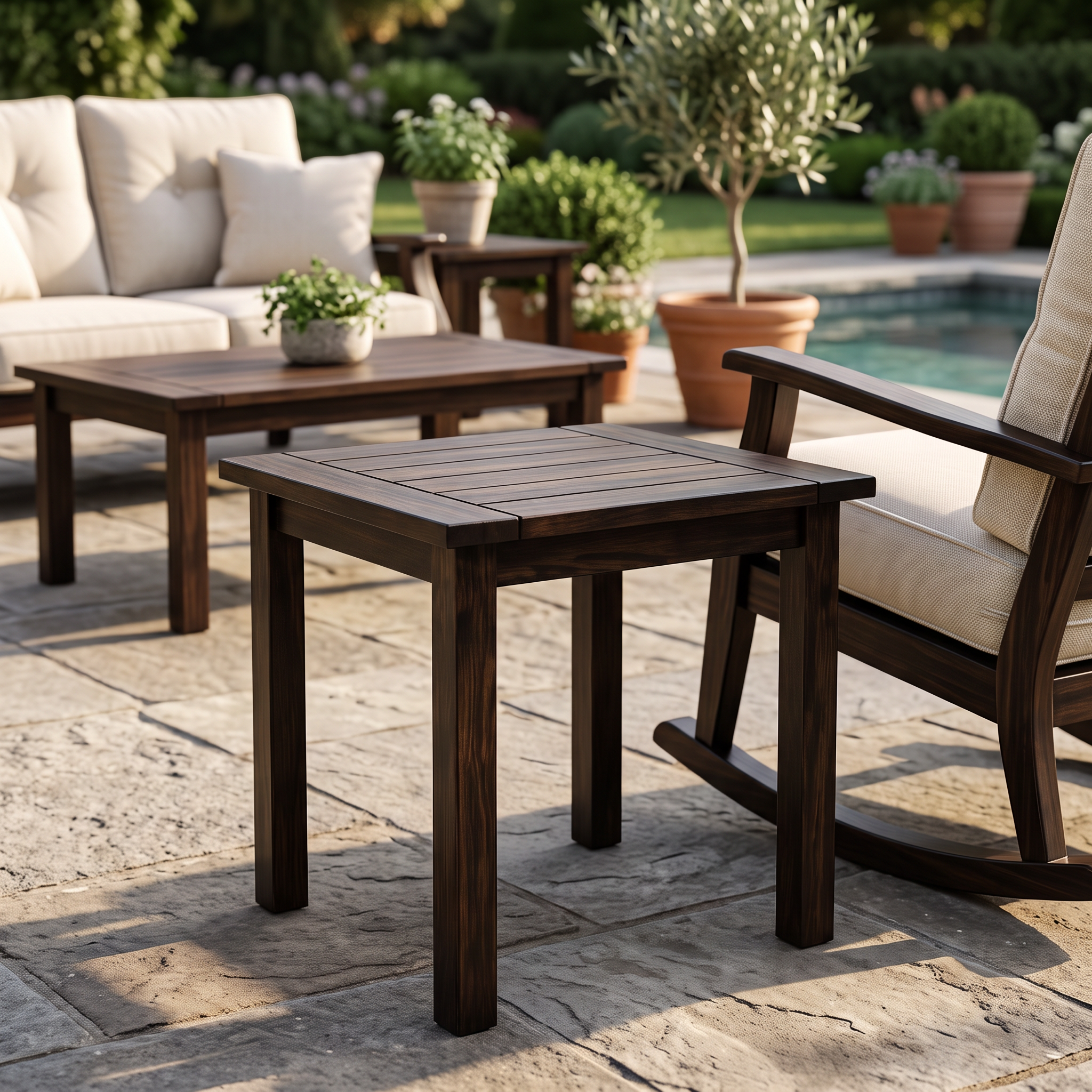 Maple Indoor Side Table - Mahogany Finish