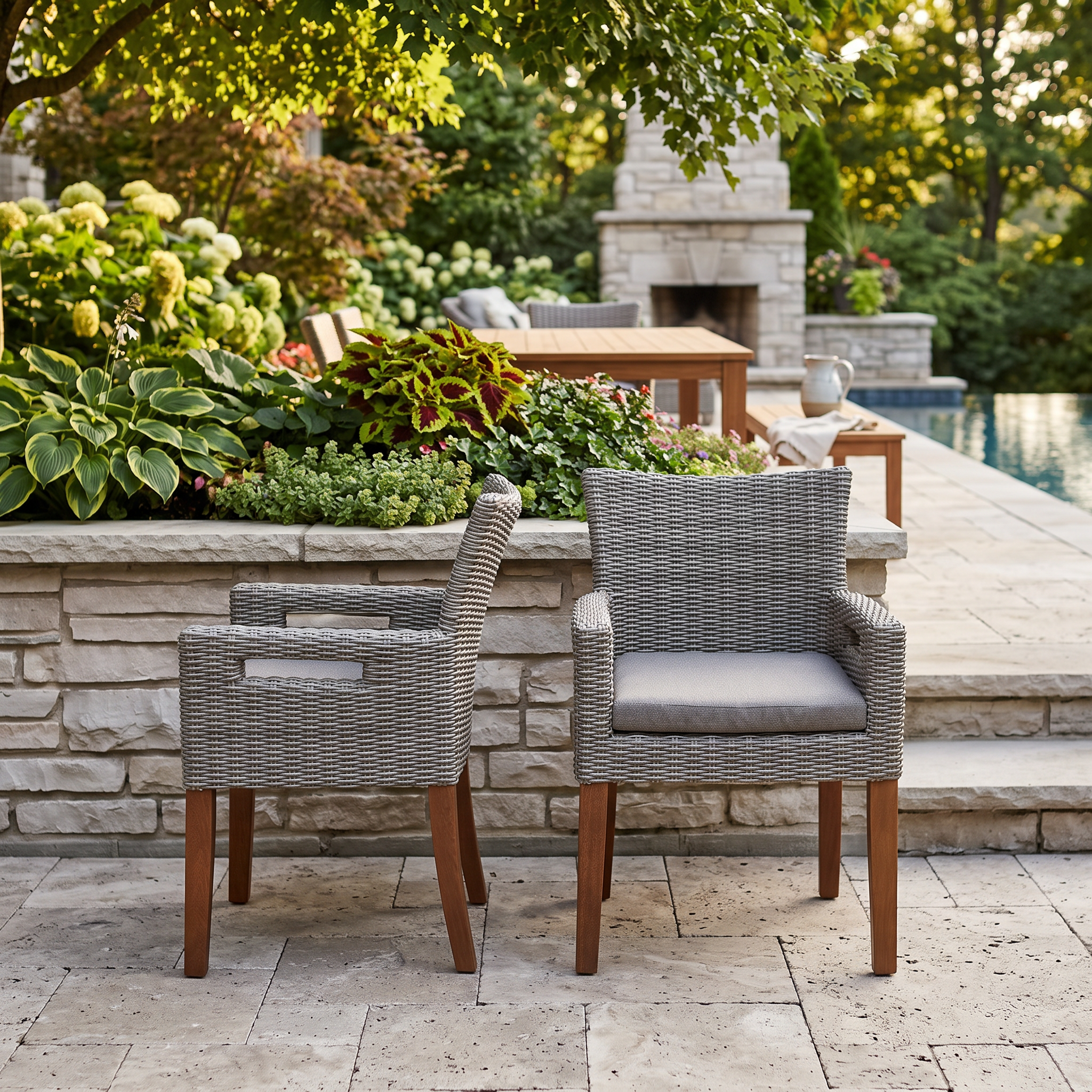 Outdoor Interiors Gray Wicker and Eucalyptus Armchair - Set of 2