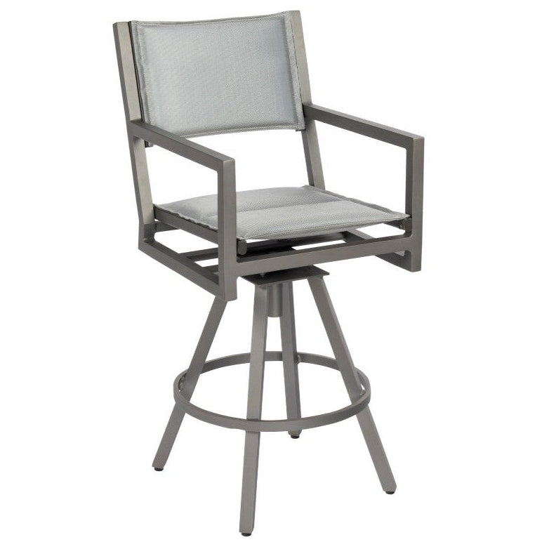 Woodard Palm Coast Aluminum Padded Sling Swivel Bar Stool with Arms