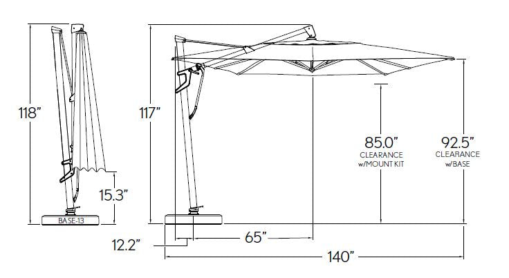 Treasure Garden 10'x13' Rectangular AKZ Cantilever Patio Umbrella